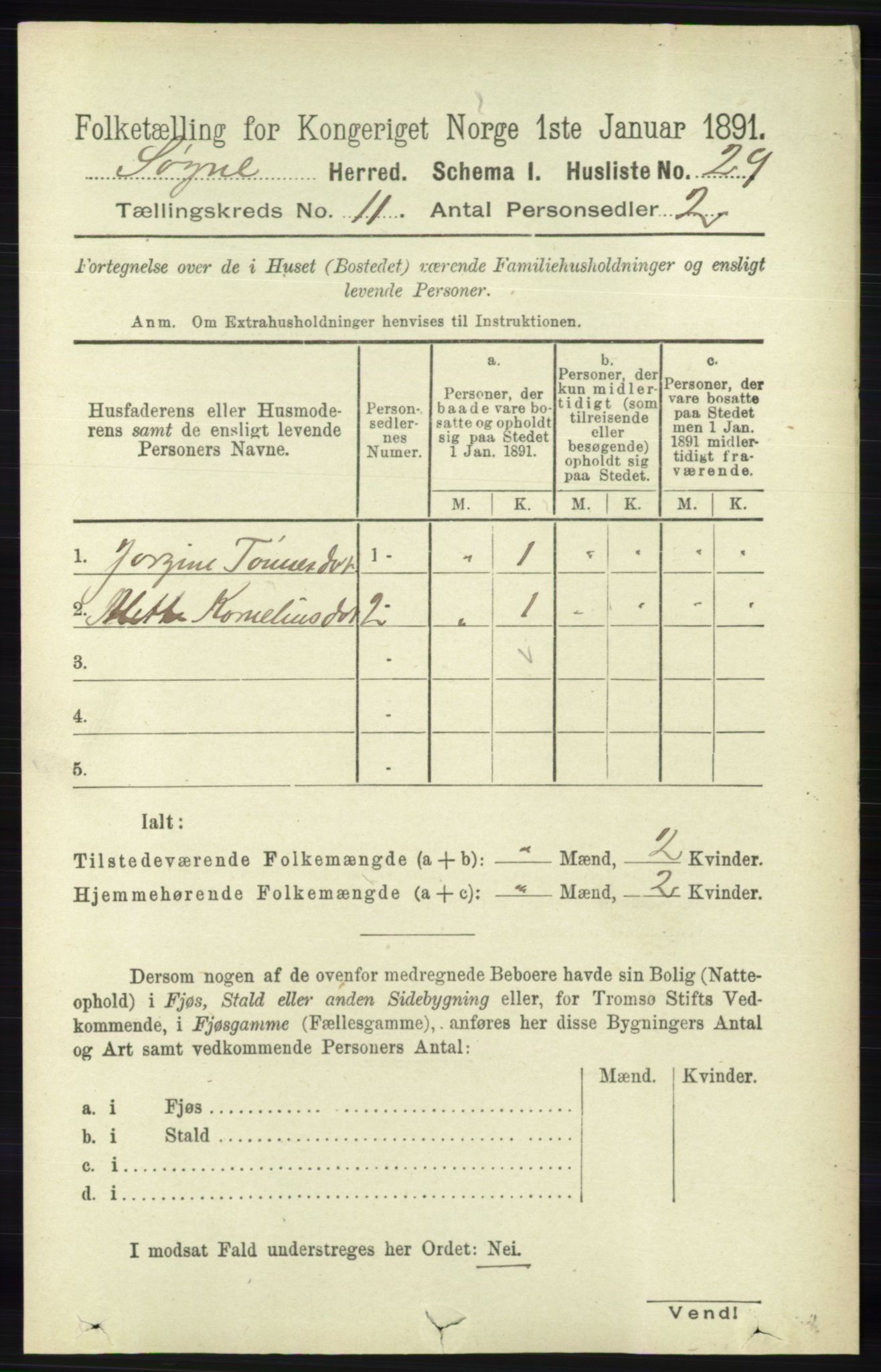 RA, Folketelling 1891 for 1018 Søgne herred, 1891, s. 2918