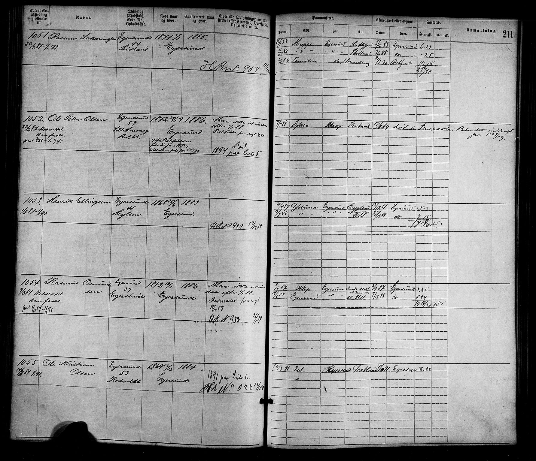 Egersund mønstringskrets, SAK/2031-0019/F/Fa/L0001: Annotasjonsrulle nr 1-1440 med register, O-1, 1869-1895, s. 235