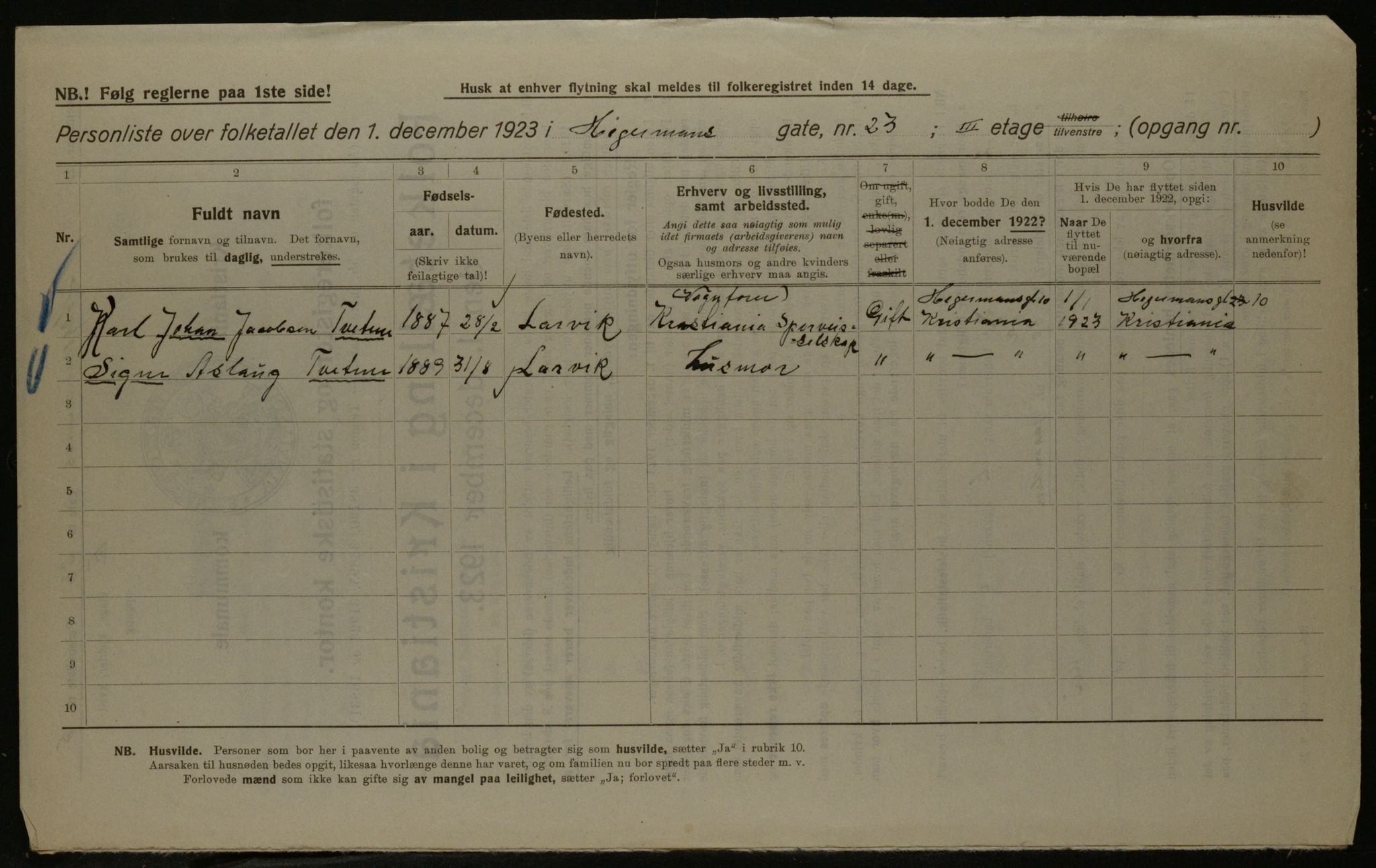 OBA, Kommunal folketelling 1.12.1923 for Kristiania, 1923, s. 41295