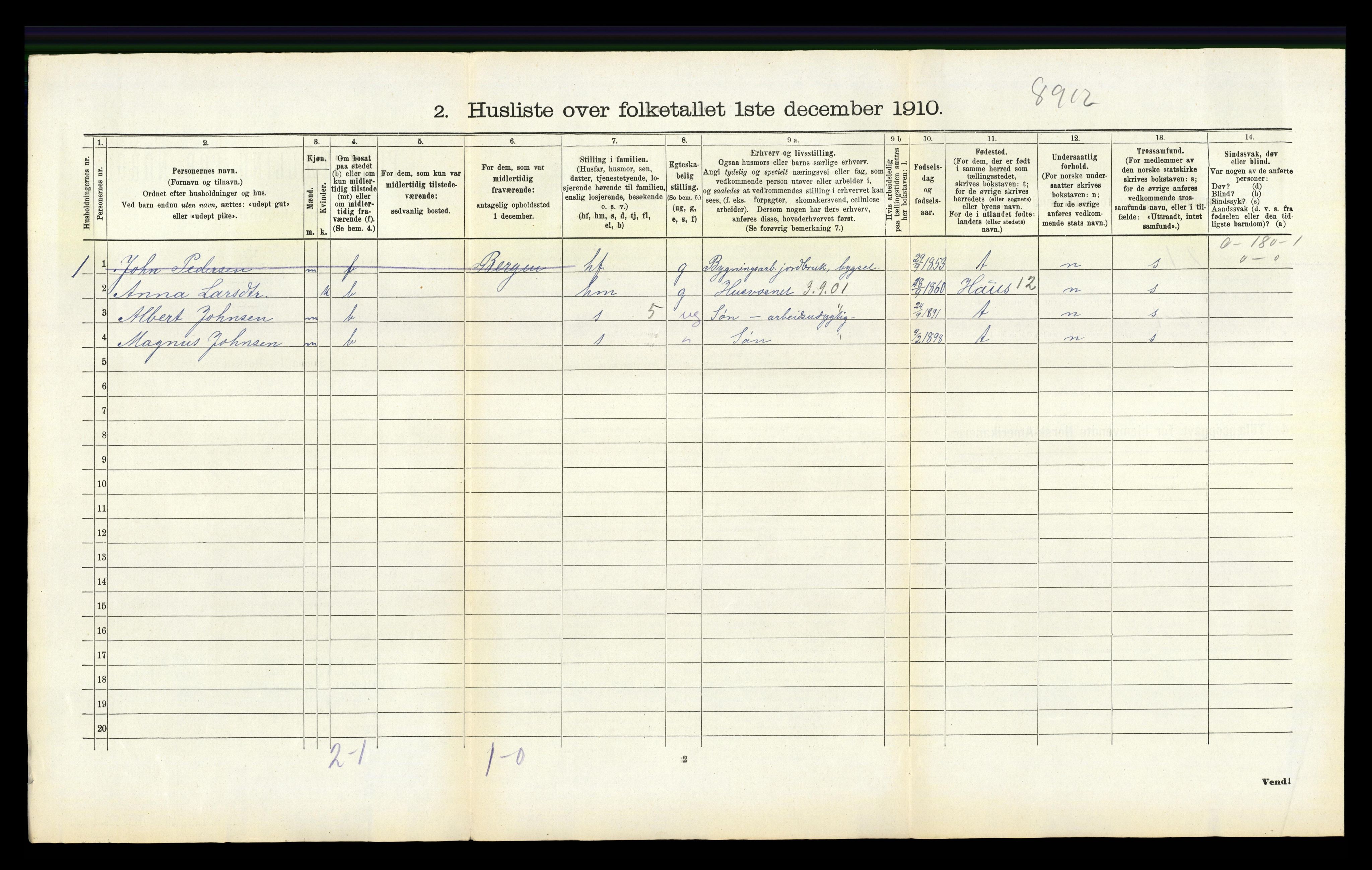 RA, Folketelling 1910 for 1254 Hamre herred, 1910, s. 233