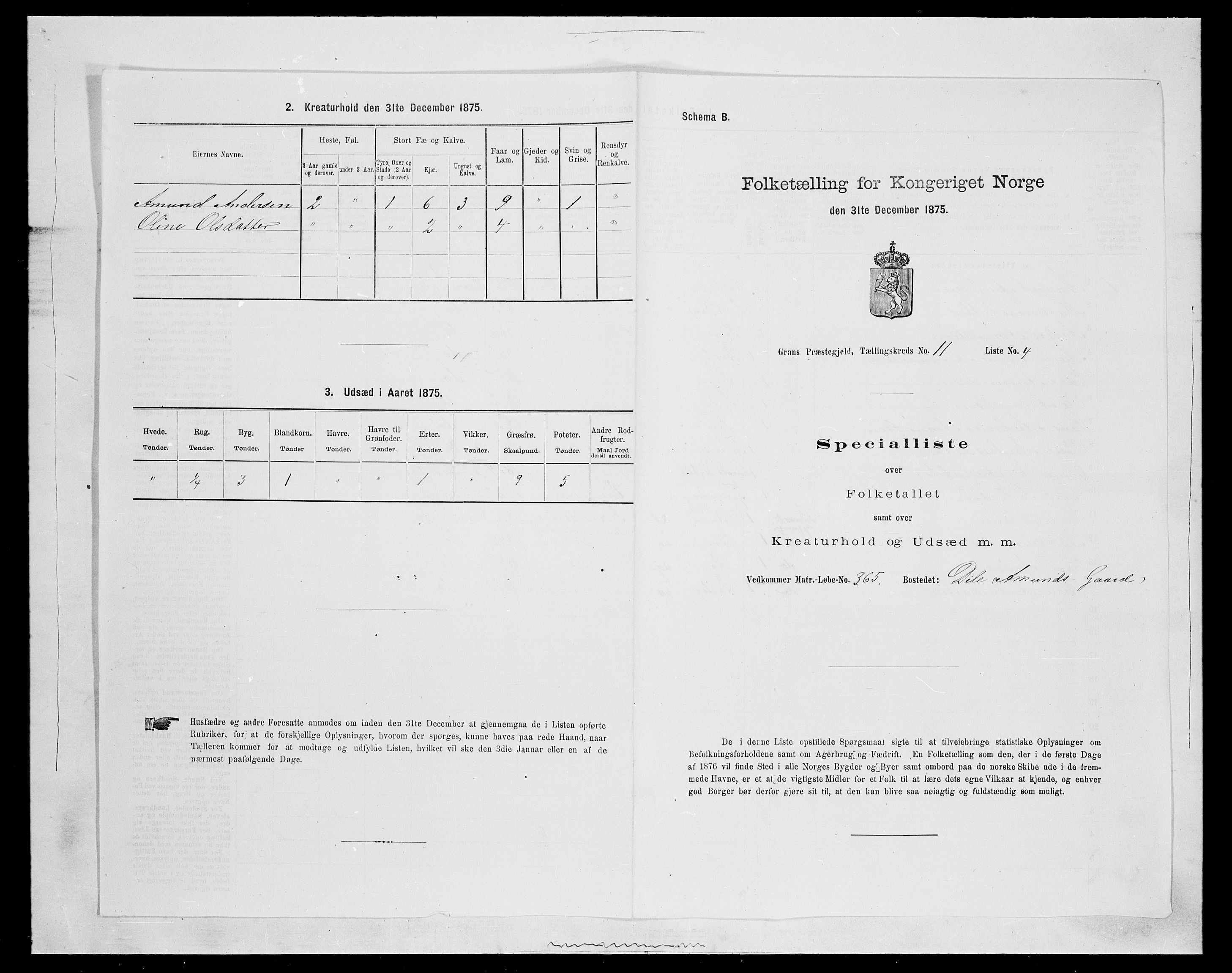 SAH, Folketelling 1875 for 0534P Gran prestegjeld, 1875, s. 2029