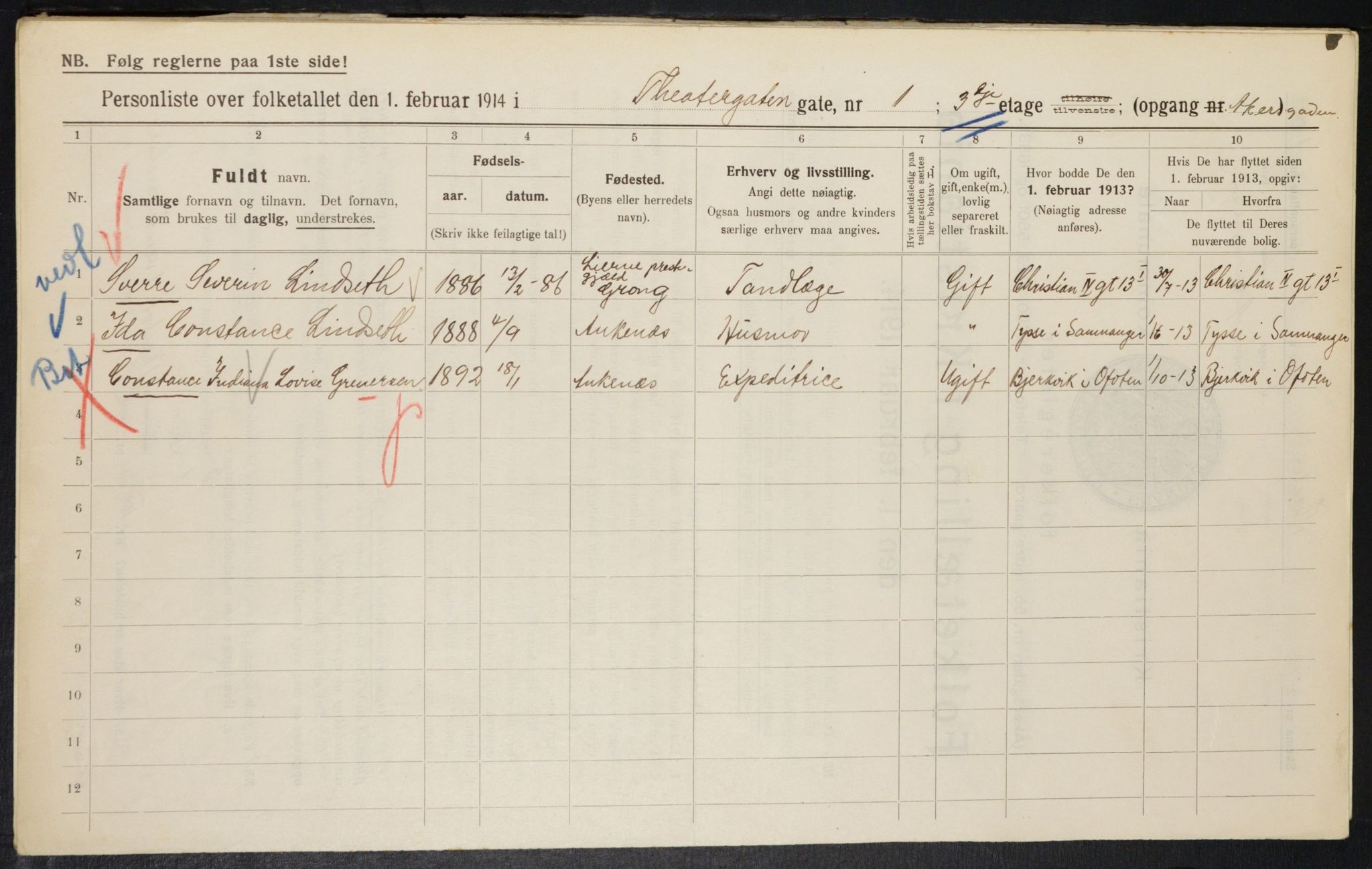 OBA, Kommunal folketelling 1.2.1914 for Kristiania, 1914, s. 107729