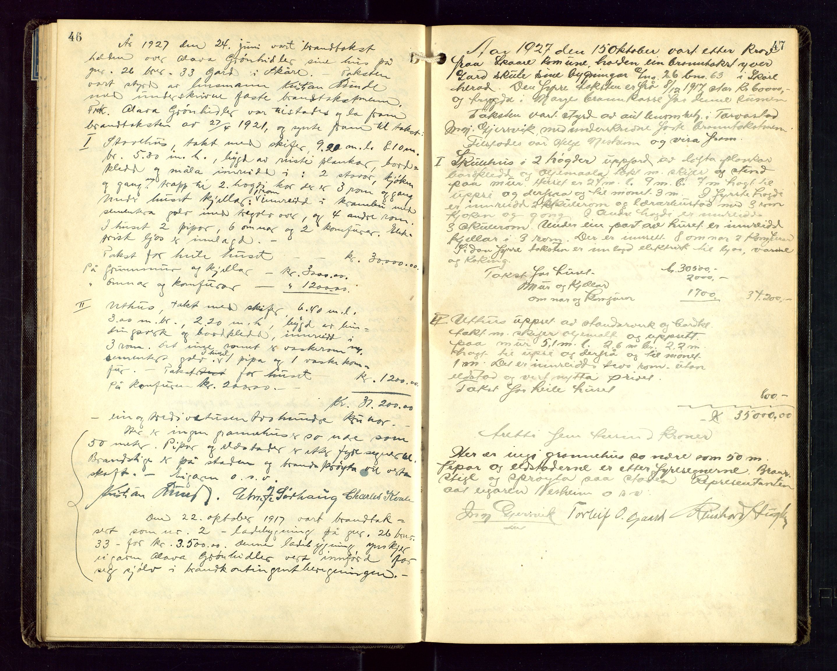 Torvestad lensmannskontor, AV/SAST-A-100307/1/Goa/L0004: "Brandtakstsprotokoll for lensmannen i Torvastad", 1925-1934, s. 46-47