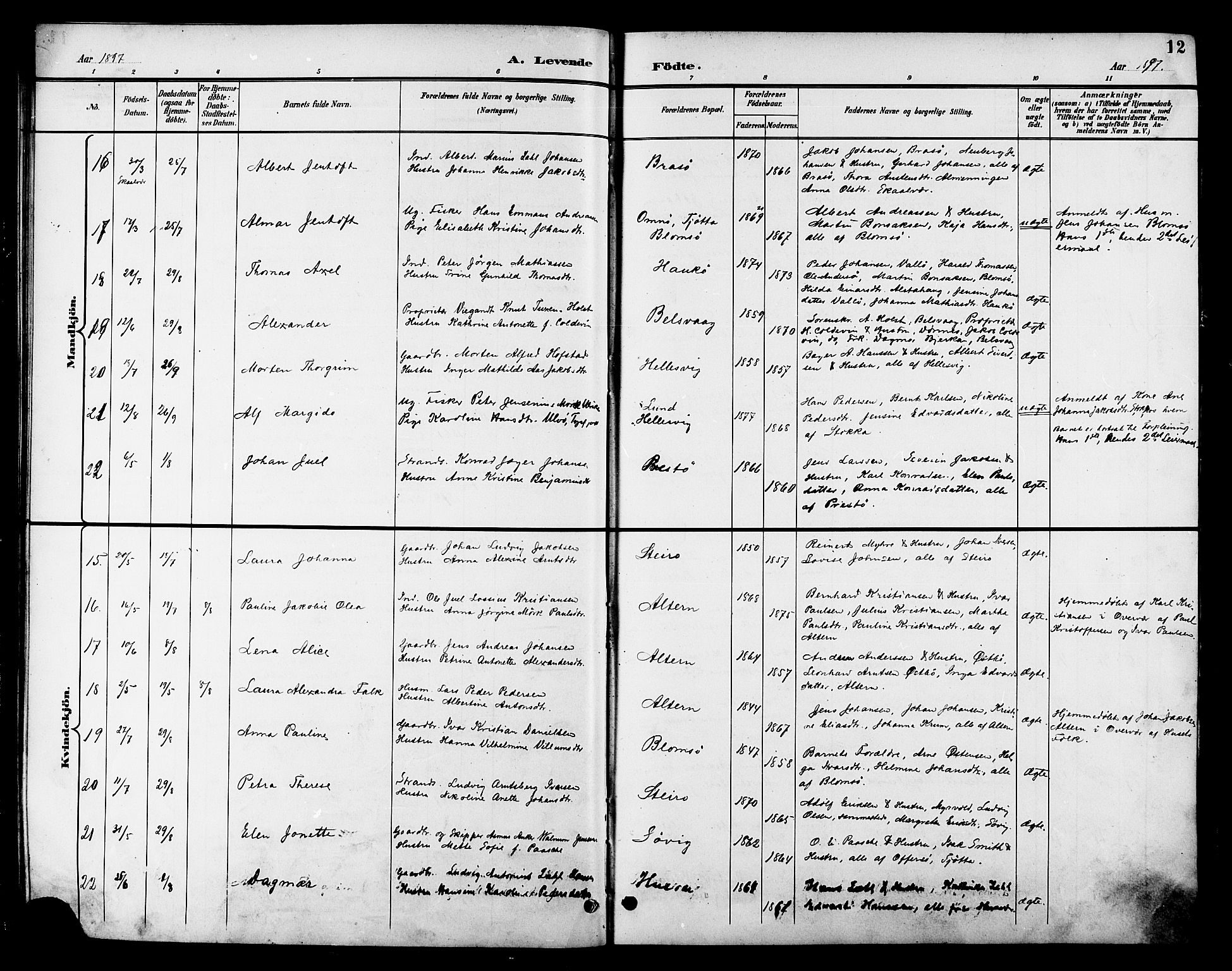 Ministerialprotokoller, klokkerbøker og fødselsregistre - Nordland, AV/SAT-A-1459/830/L0463: Klokkerbok nr. 830C05, 1895-1906, s. 12