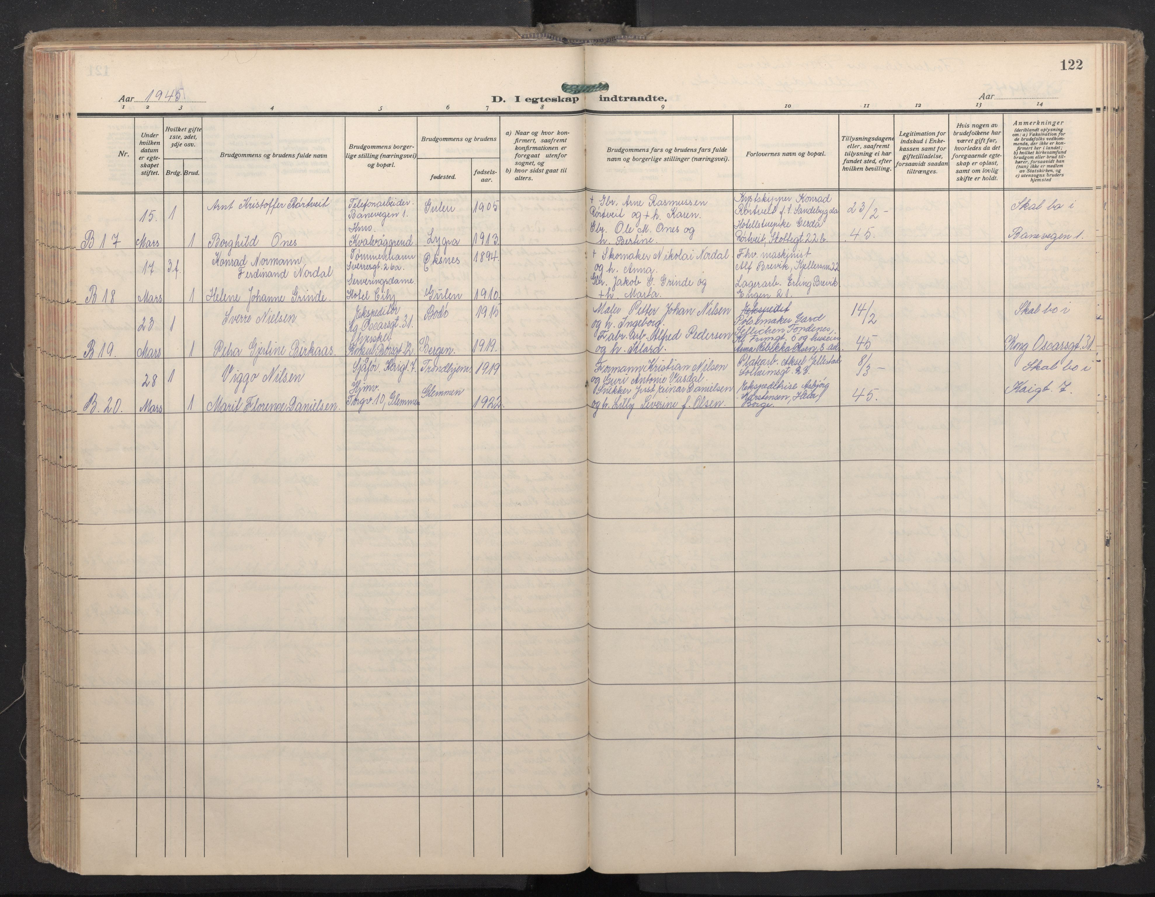 Domkirken sokneprestembete, SAB/A-74801/H/Haa: Ministerialbok nr. D 7, 1937-1950, s. 121b-122a