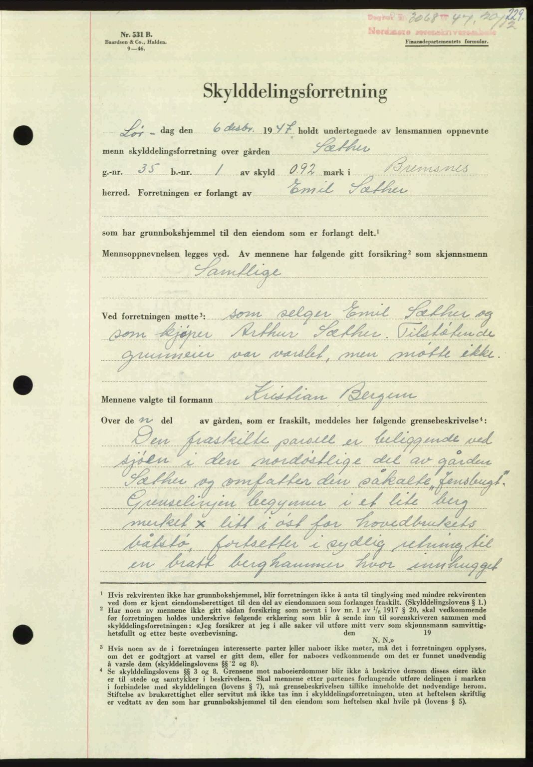 Nordmøre sorenskriveri, SAT/A-4132/1/2/2Ca: Pantebok nr. A107, 1947-1948, Dagboknr: 3068/1947