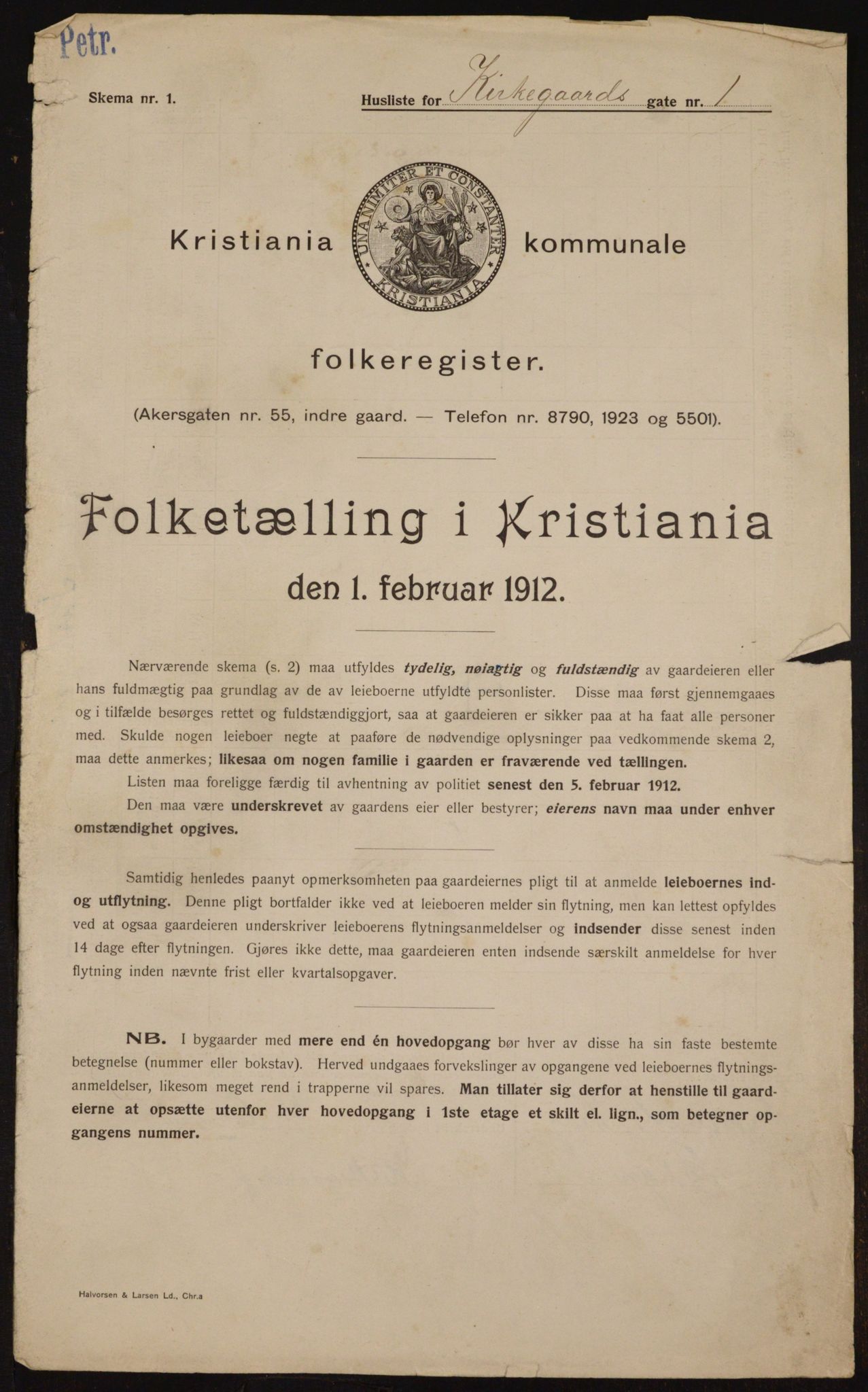 OBA, Kommunal folketelling 1.2.1912 for Kristiania, 1912, s. 50276