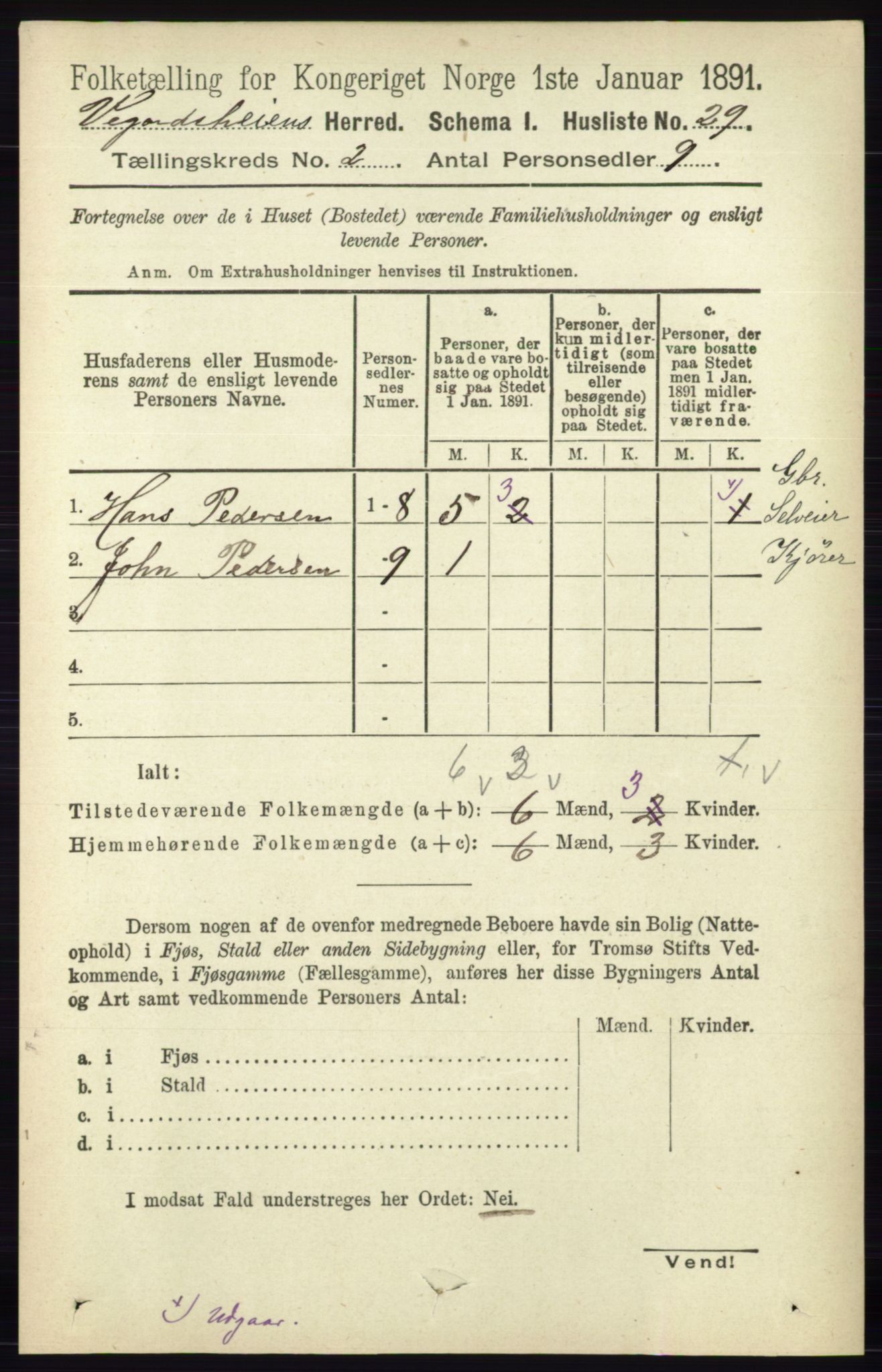 RA, Folketelling 1891 for 0912 Vegårshei herred, 1891, s. 352