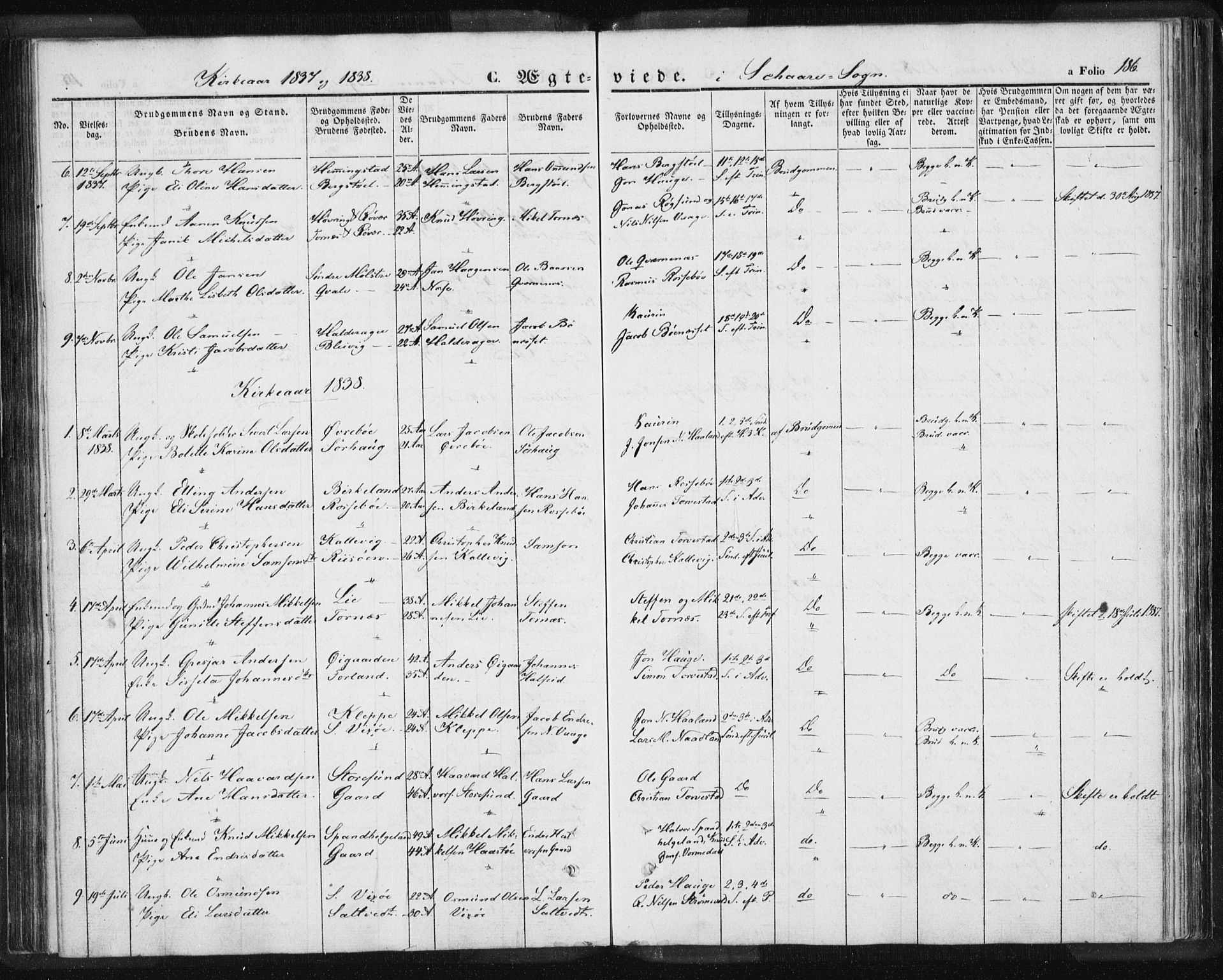 Torvastad sokneprestkontor, AV/SAST-A -101857/H/Ha/Haa/L0006: Ministerialbok nr. A 6, 1836-1847, s. 186