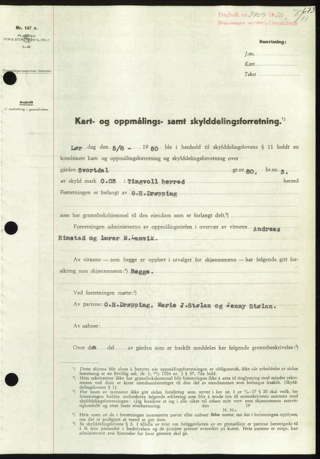 Nordmøre sorenskriveri, SAT/A-4132/1/2/2Ca: Pantebok nr. A116, 1950-1950, Dagboknr: 3409/1950