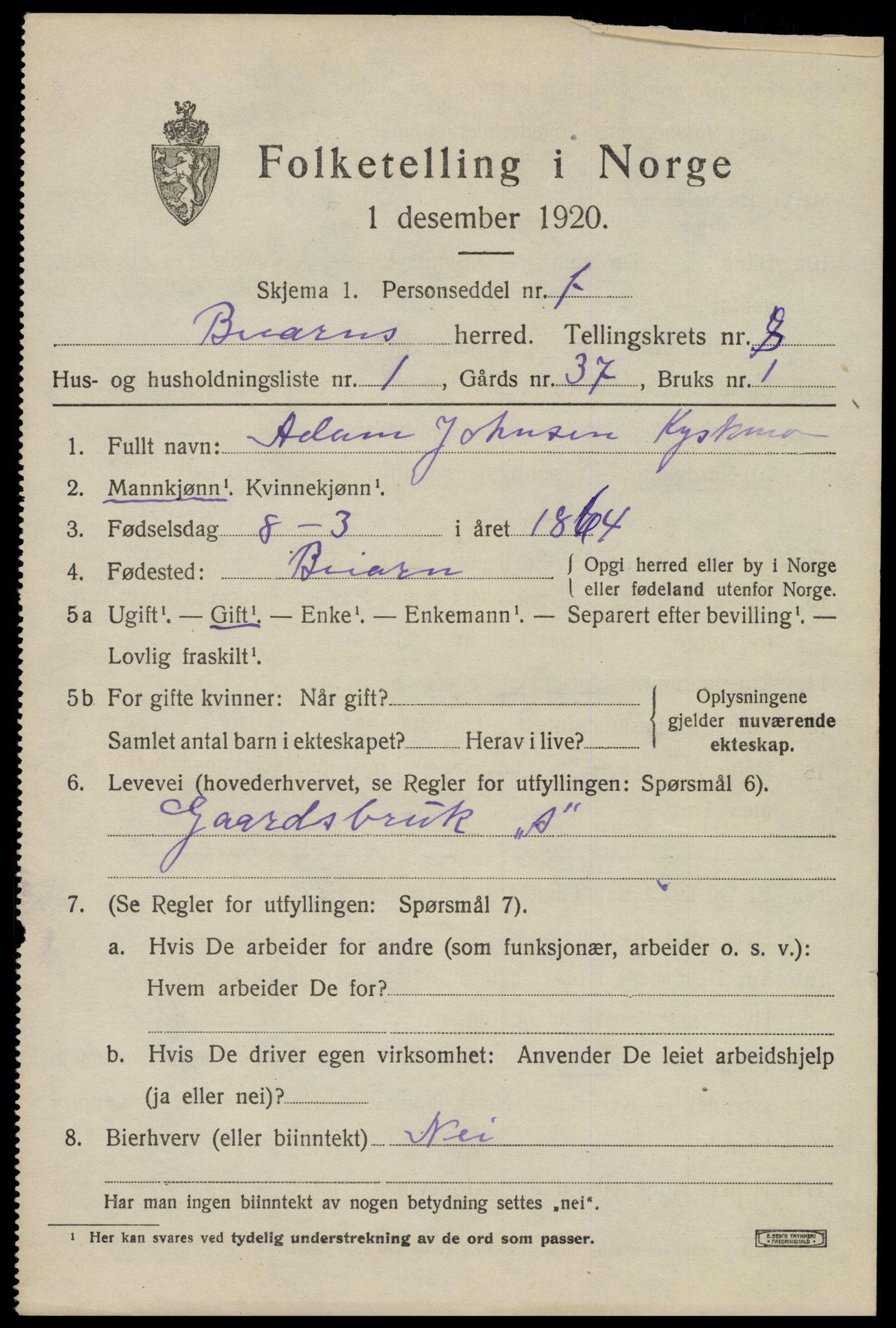 SAT, Folketelling 1920 for 1839 Beiarn herred, 1920, s. 4156