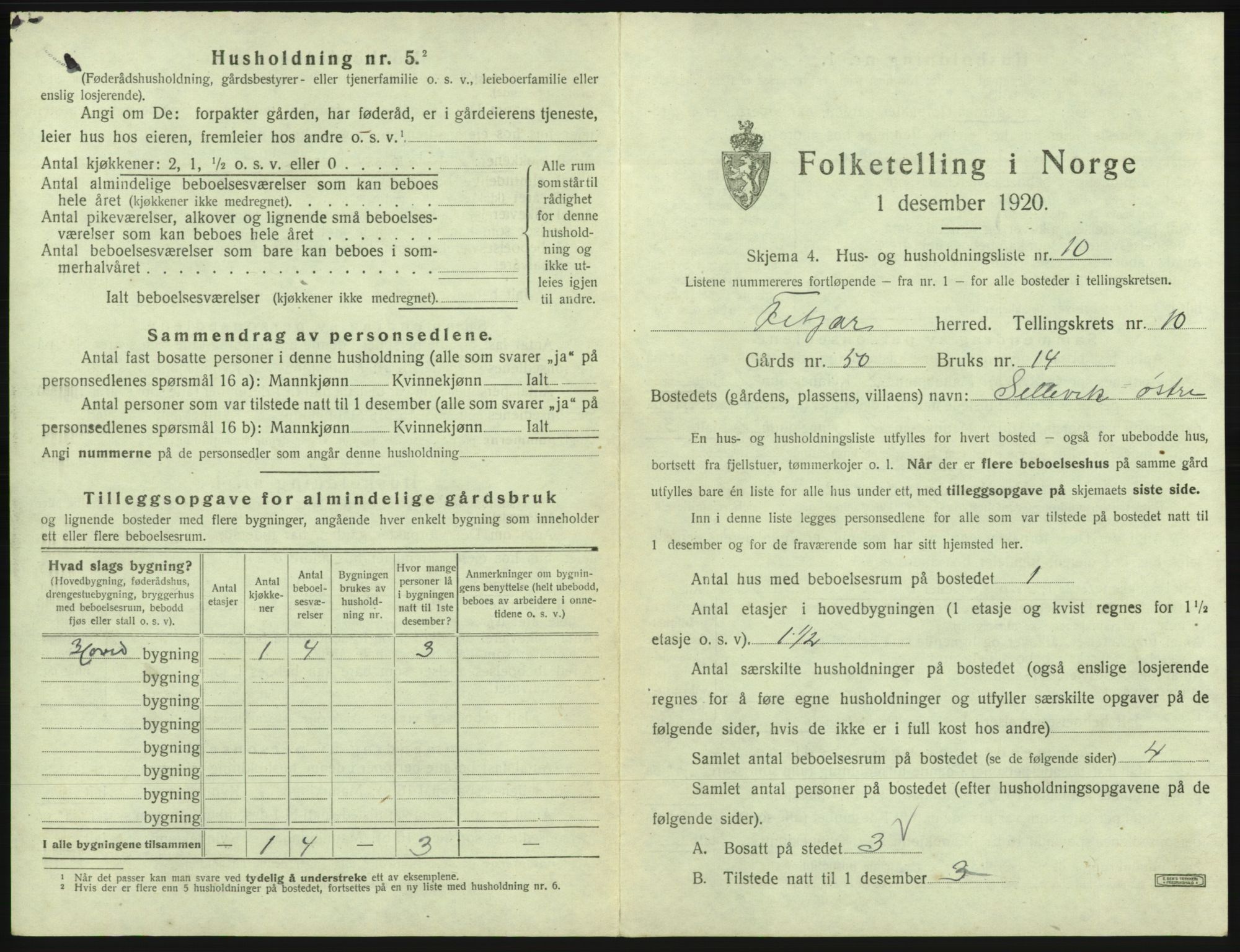 SAB, Folketelling 1920 for 1222 Fitjar herred, 1920, s. 587