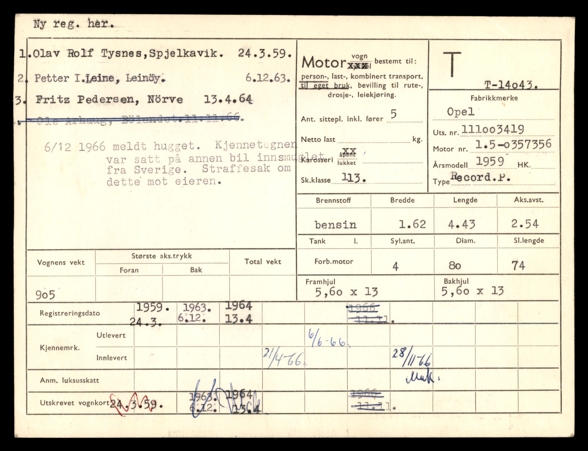 Møre og Romsdal vegkontor - Ålesund trafikkstasjon, AV/SAT-A-4099/F/Fe/L0042: Registreringskort for kjøretøy T 13906 - T 14079, 1927-1998, s. 2273