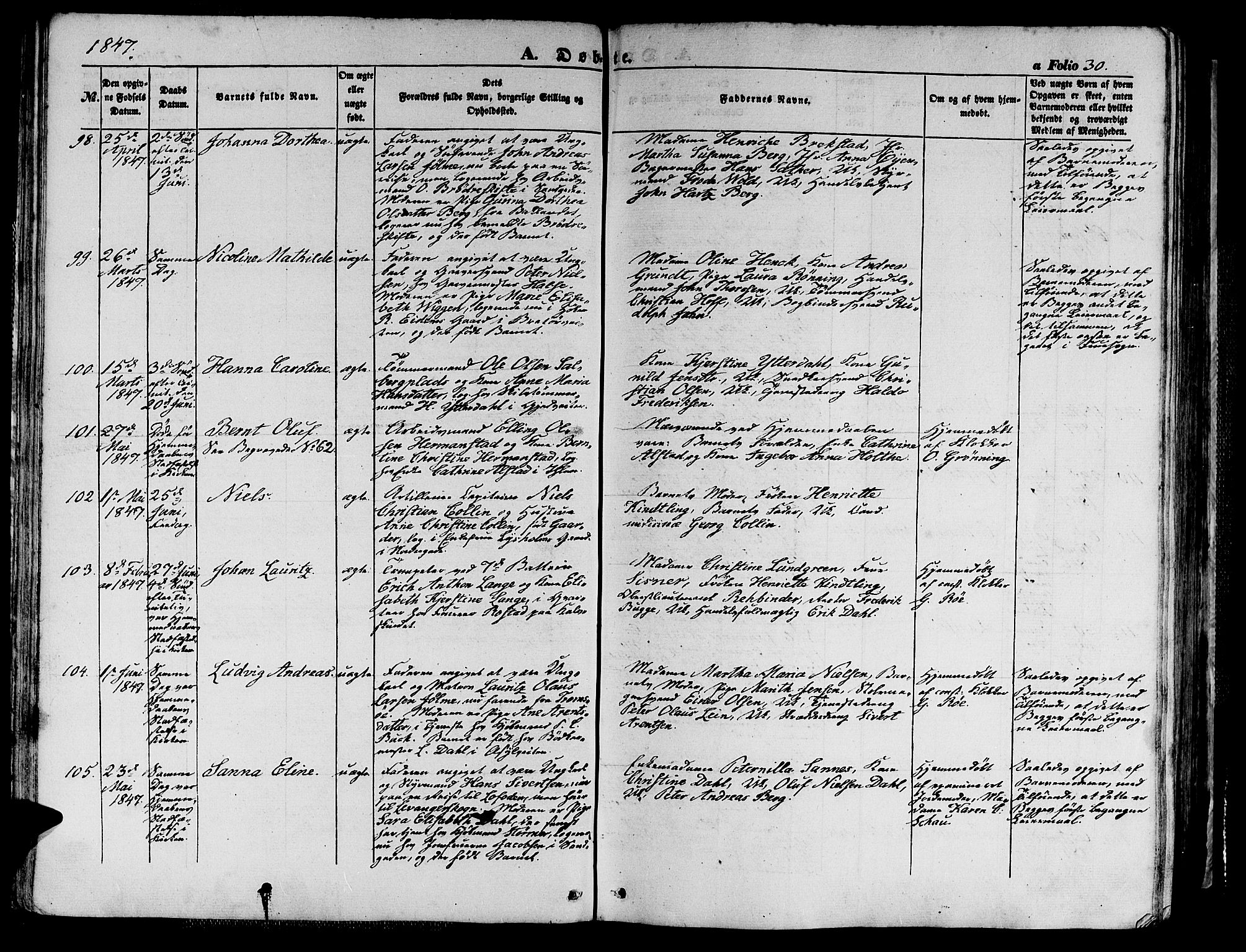 Ministerialprotokoller, klokkerbøker og fødselsregistre - Sør-Trøndelag, AV/SAT-A-1456/602/L0137: Klokkerbok nr. 602C05, 1846-1856, s. 30