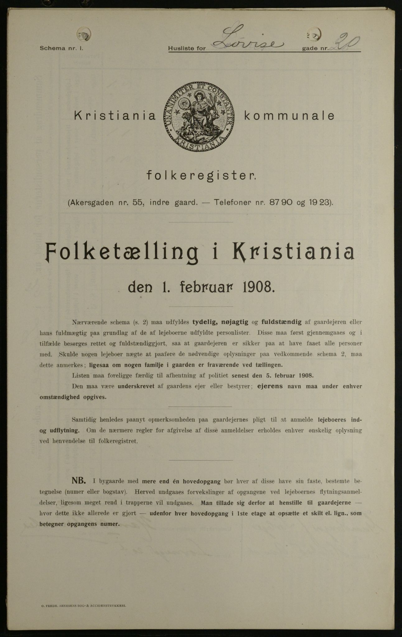 OBA, Kommunal folketelling 1.2.1908 for Kristiania kjøpstad, 1908, s. 52295