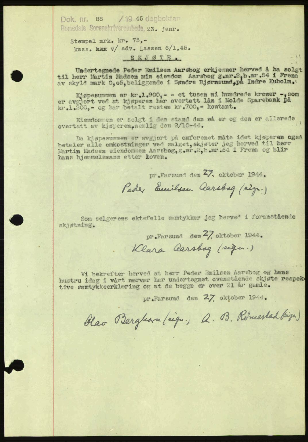 Romsdal sorenskriveri, AV/SAT-A-4149/1/2/2C: Pantebok nr. A17, 1944-1945, Dagboknr: 88/1945