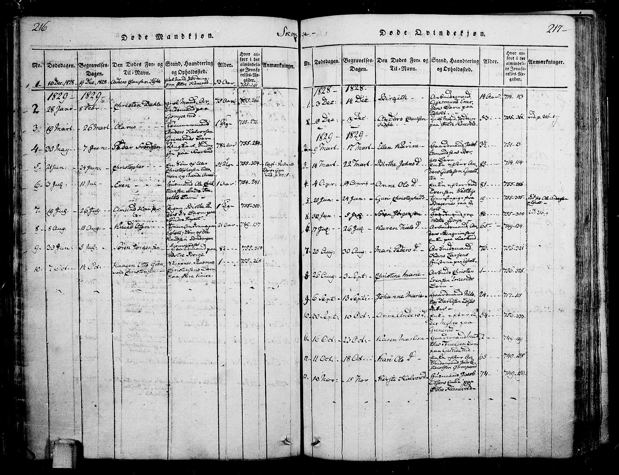 Skoger kirkebøker, SAKO/A-59/F/Fa/L0002: Ministerialbok nr. I 2 /1, 1814-1842, s. 216-217