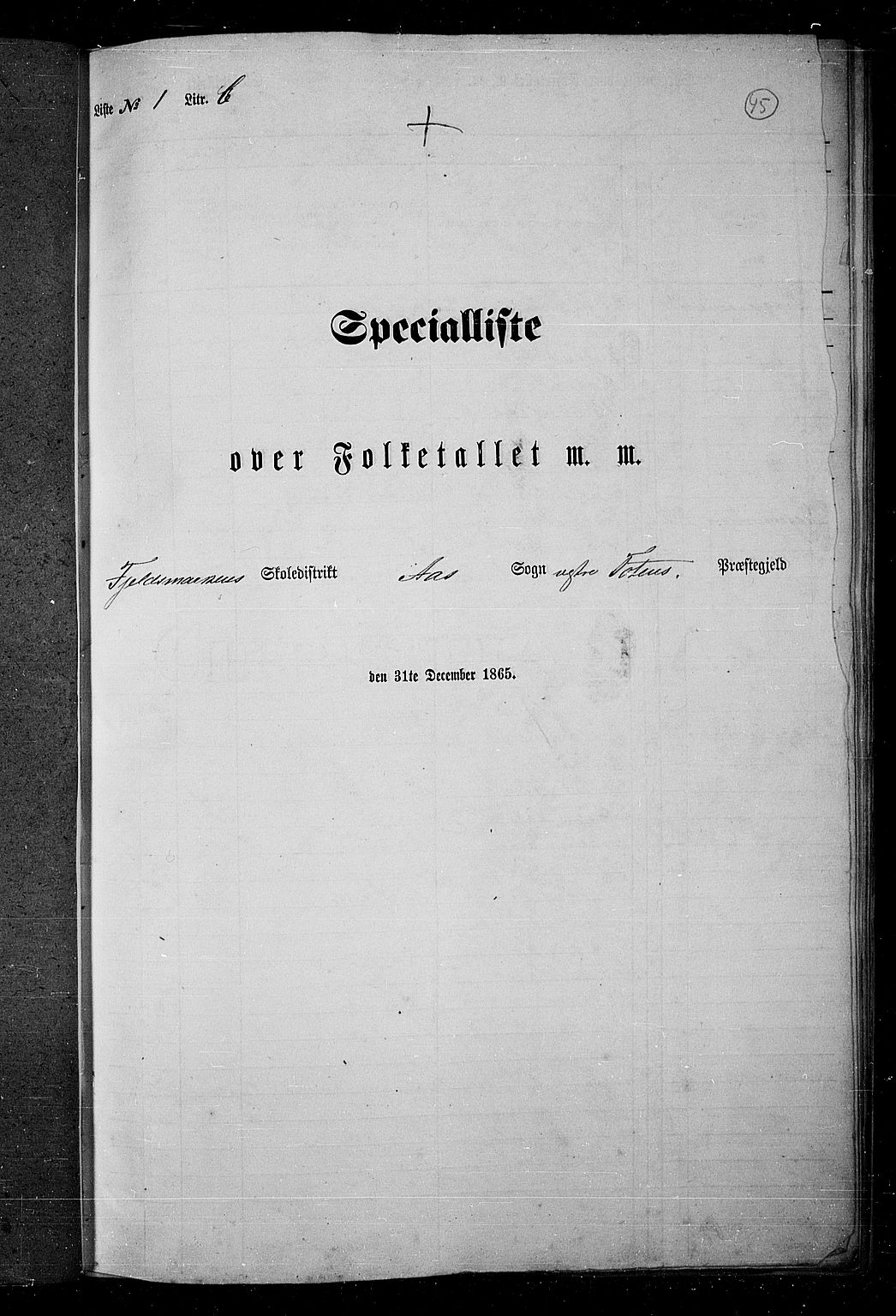 RA, Folketelling 1865 for 0529P Vestre Toten prestegjeld, 1865, s. 46