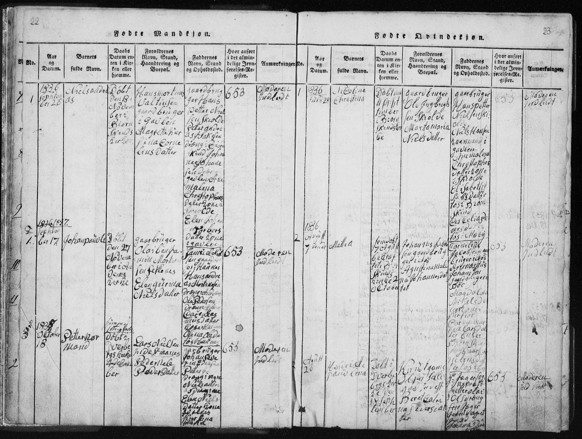 Ministerialprotokoller, klokkerbøker og fødselsregistre - Nordland, SAT/A-1459/897/L1411: Klokkerbok nr. 897C01, 1820-1866, s. 22-23