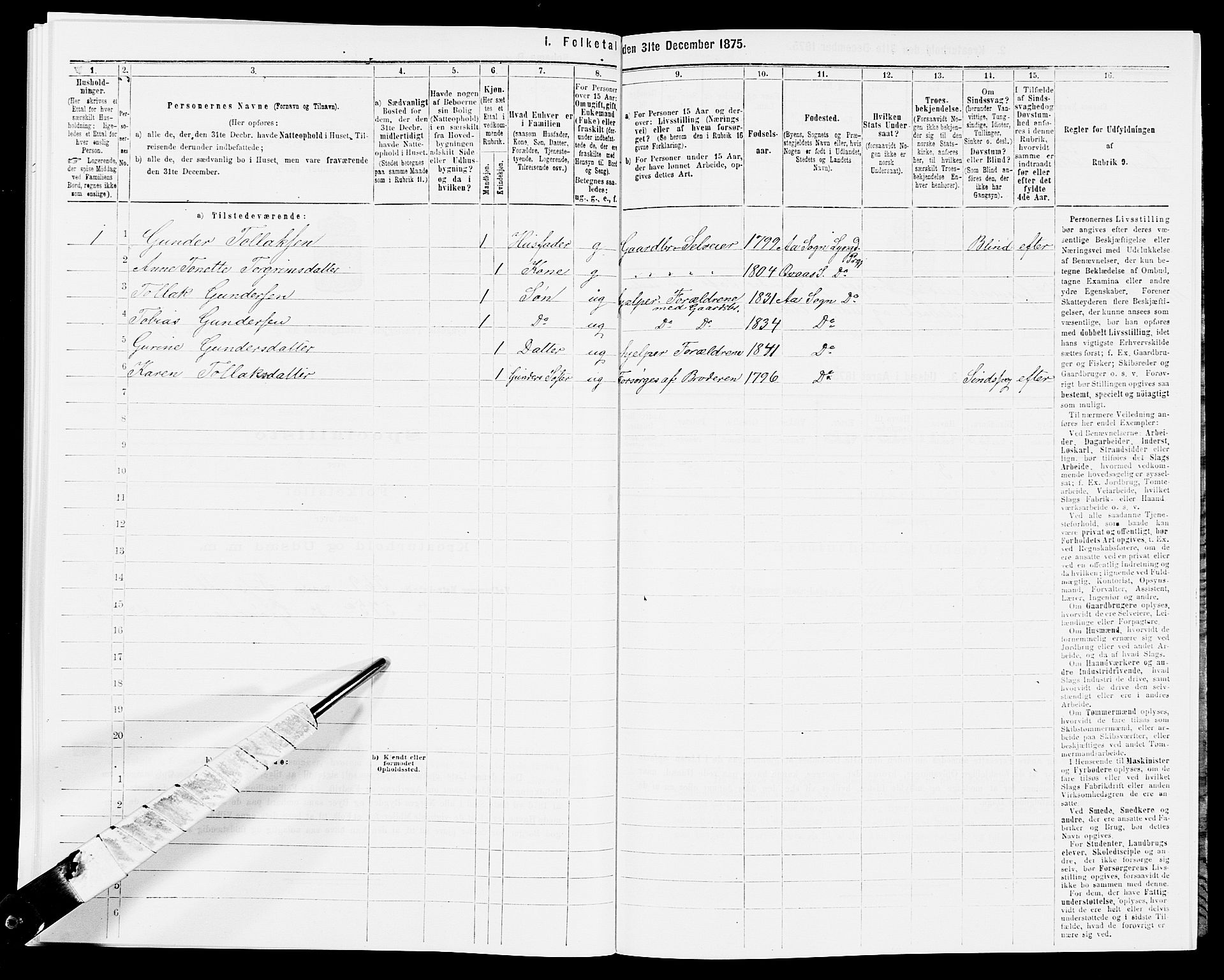 SAK, Folketelling 1875 for 1032P Lyngdal prestegjeld, 1875, s. 1349