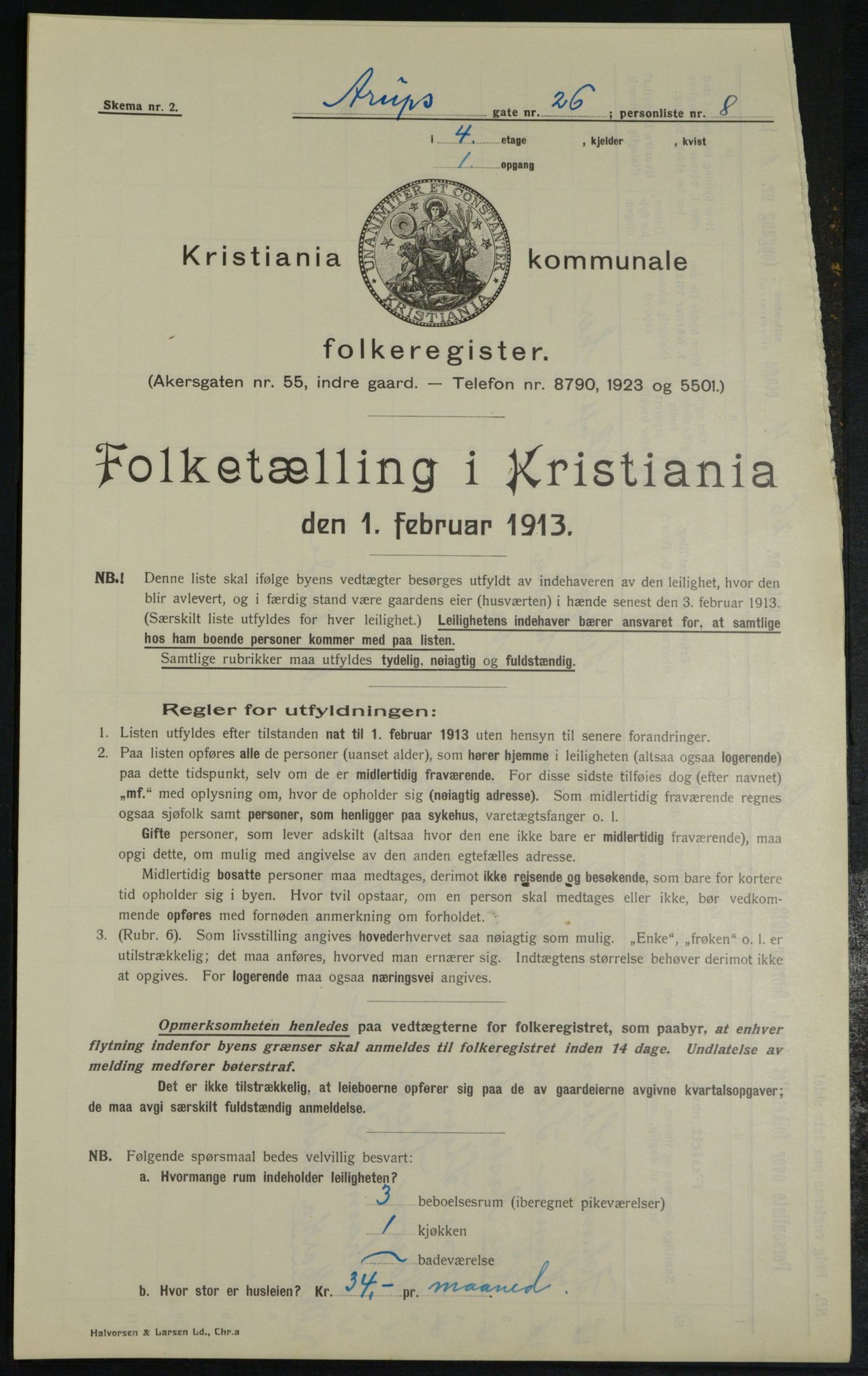 OBA, Kommunal folketelling 1.2.1913 for Kristiania, 1913, s. 2403