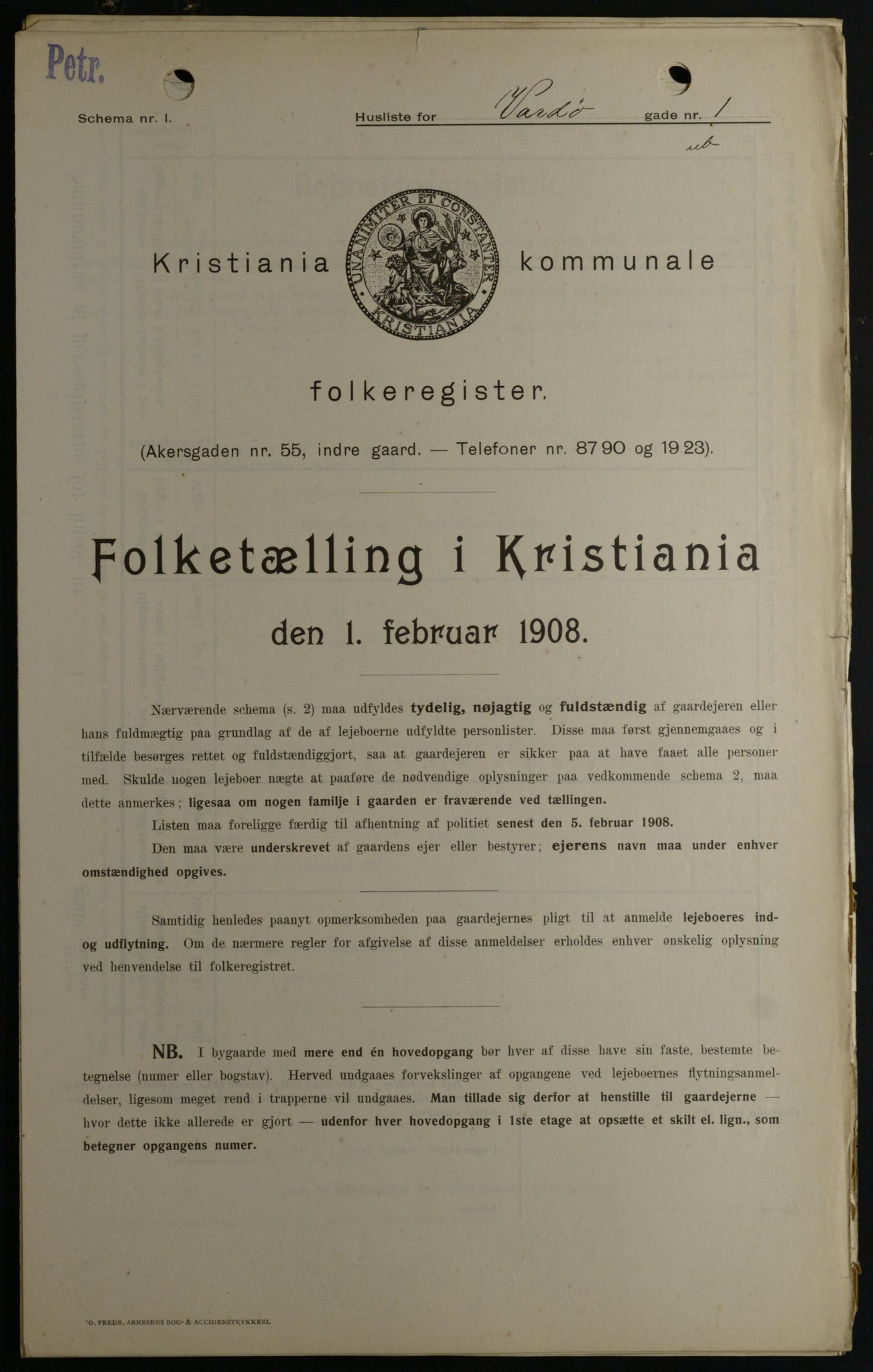 OBA, Kommunal folketelling 1.2.1908 for Kristiania kjøpstad, 1908, s. 109384