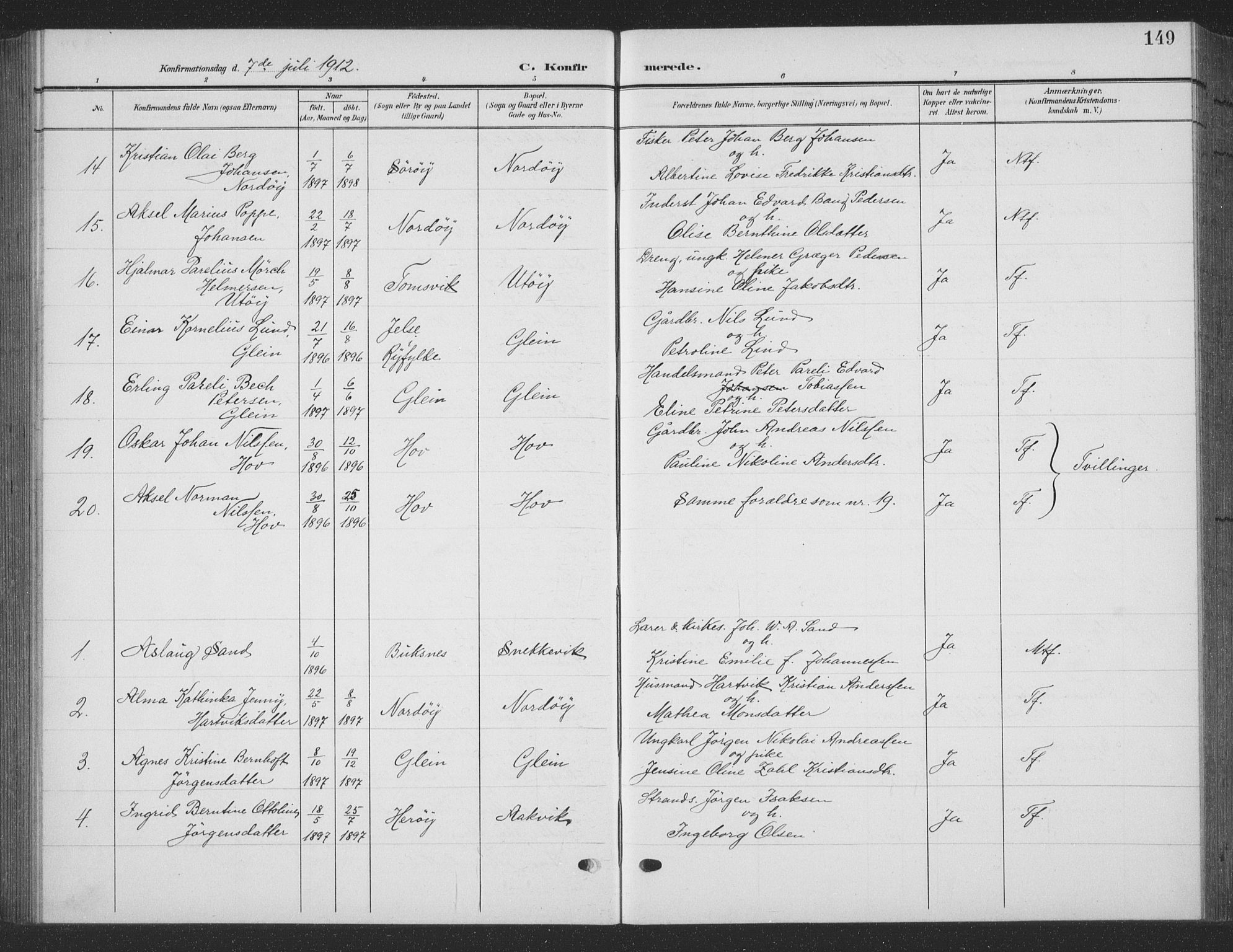 Ministerialprotokoller, klokkerbøker og fødselsregistre - Nordland, AV/SAT-A-1459/835/L0533: Klokkerbok nr. 835C05, 1906-1939, s. 149