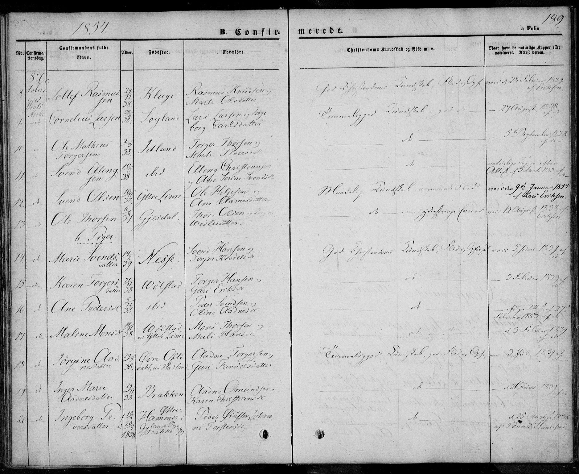 Lye sokneprestkontor, AV/SAST-A-101794/001/30BA/L0005: Ministerialbok nr. A 5.1, 1842-1855, s. 189