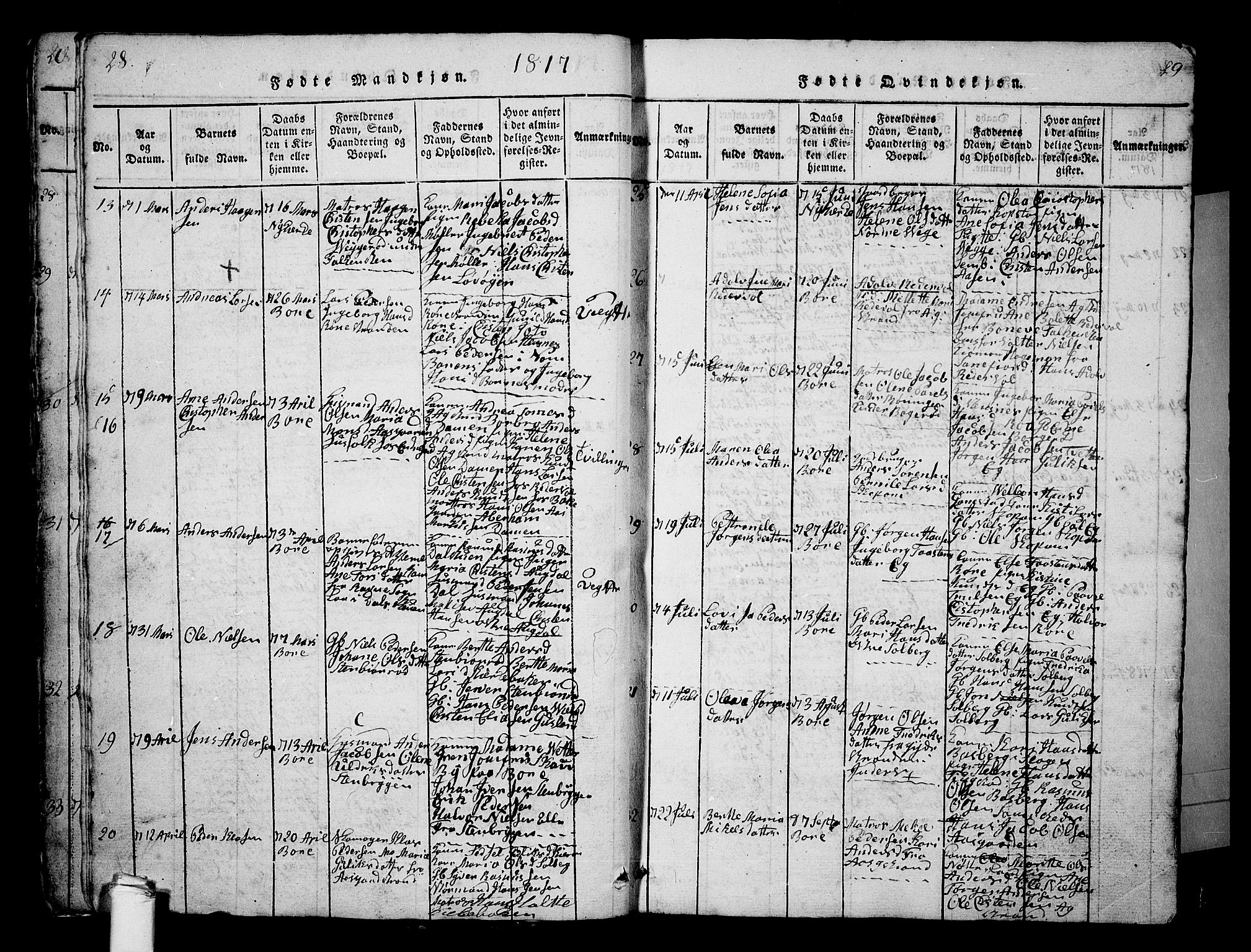 Borre kirkebøker, AV/SAKO-A-338/G/Ga/L0001: Klokkerbok nr. I 1, 1815-1851, s. 28-29