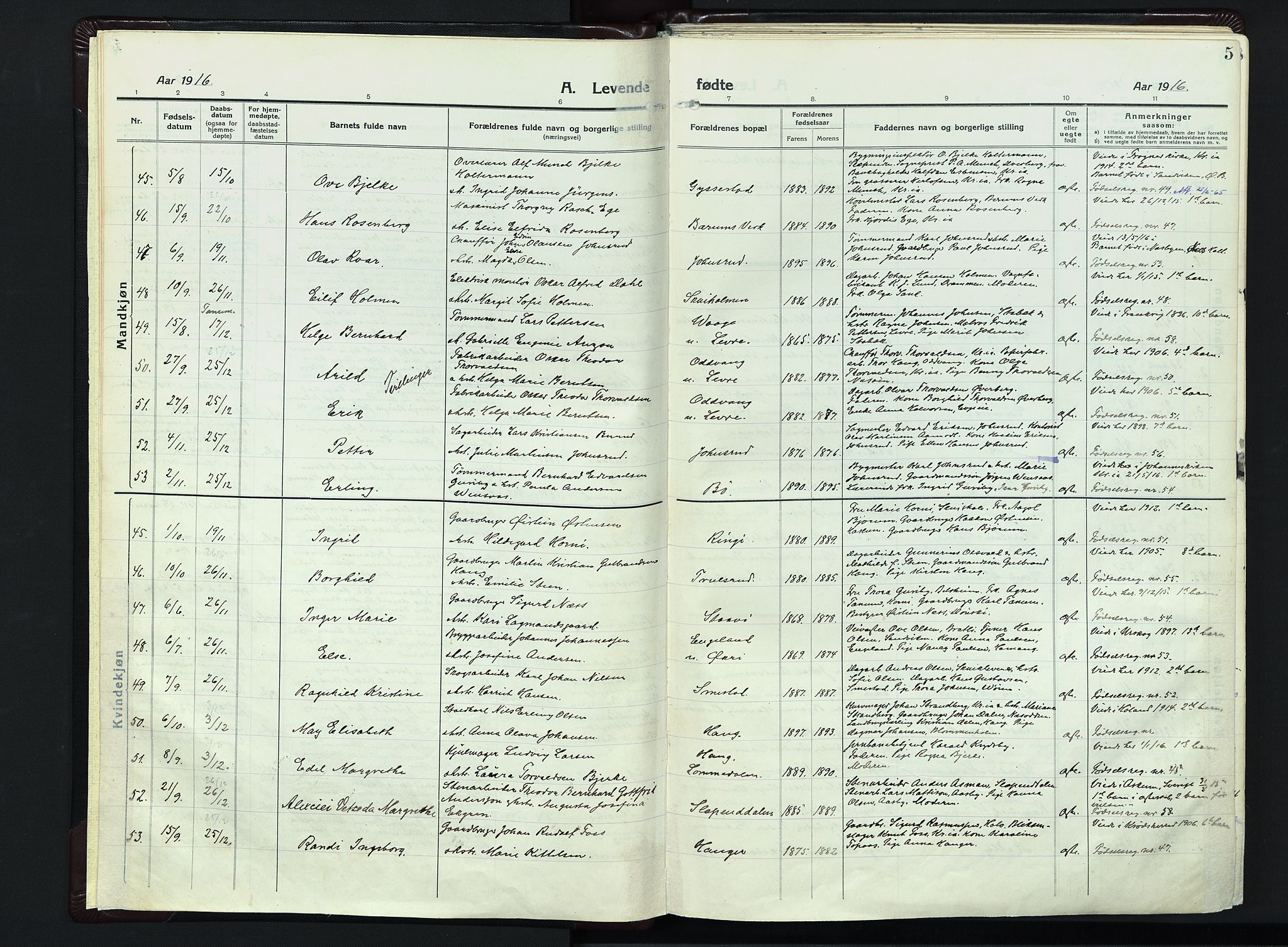 Vestre Bærum prestekontor Kirkebøker, AV/SAO-A-10209a/F/Fa/L0003: Ministerialbok nr. 3, 1916-1930, s. 5