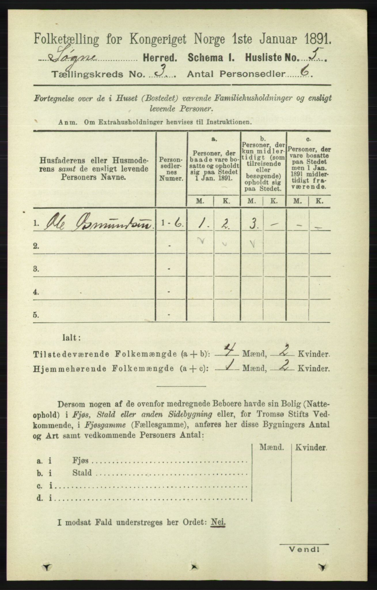 RA, Folketelling 1891 for 1018 Søgne herred, 1891, s. 270