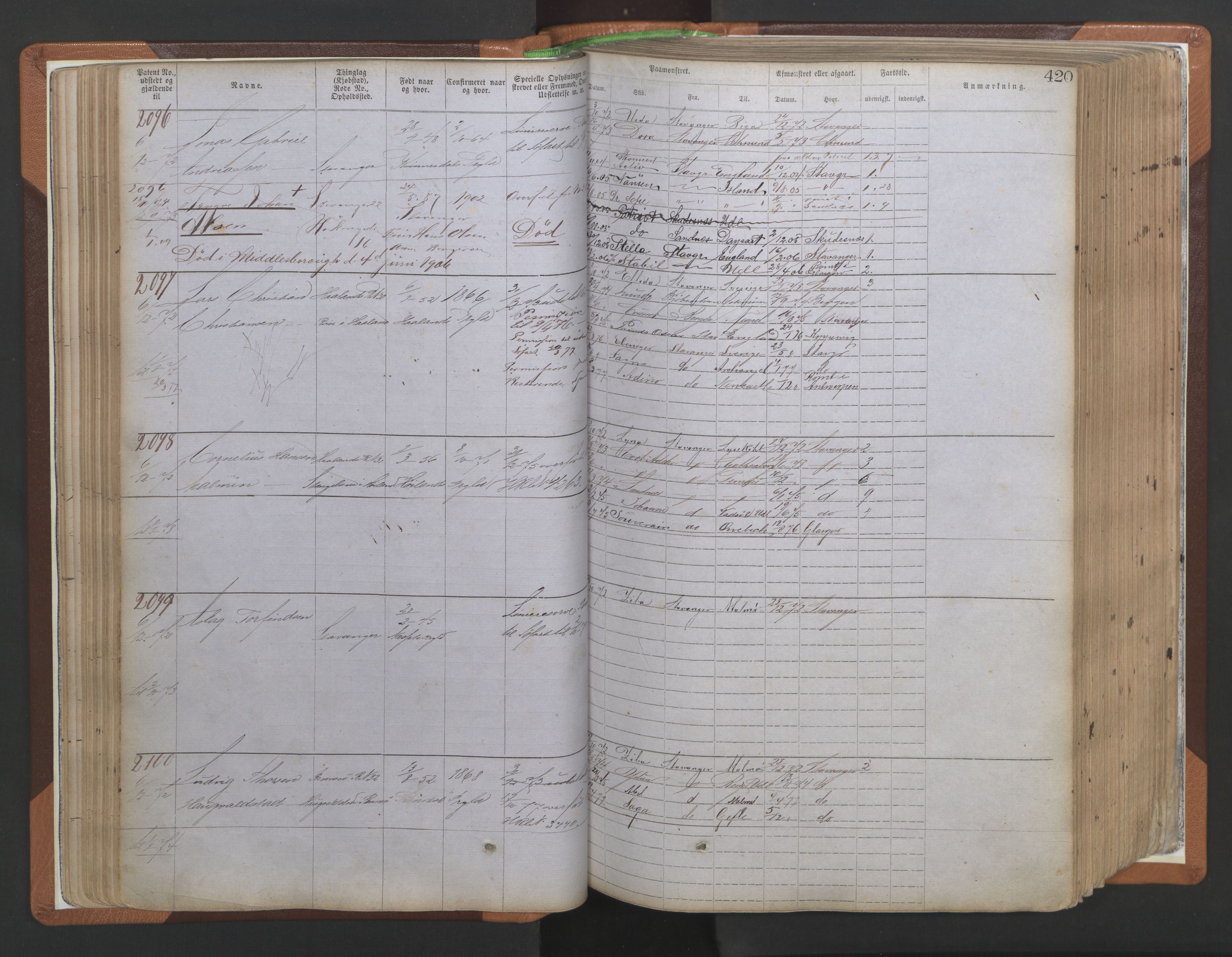 Stavanger sjømannskontor, AV/SAST-A-102006/F/Ff/L0009: Annotasjonsrulle, patentnr. 1805-3605 (dublett), 1872-1900, s. 63