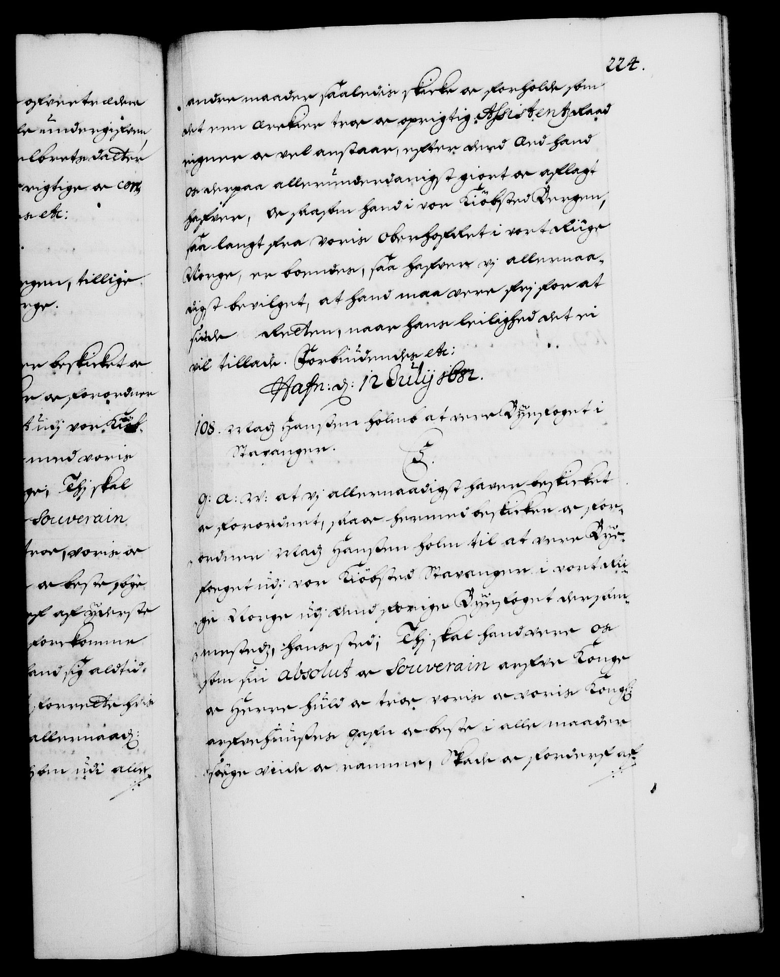 Danske Kanselli 1572-1799, RA/EA-3023/F/Fc/Fca/Fcaa/L0013: Norske registre (mikrofilm), 1681-1684, s. 224a