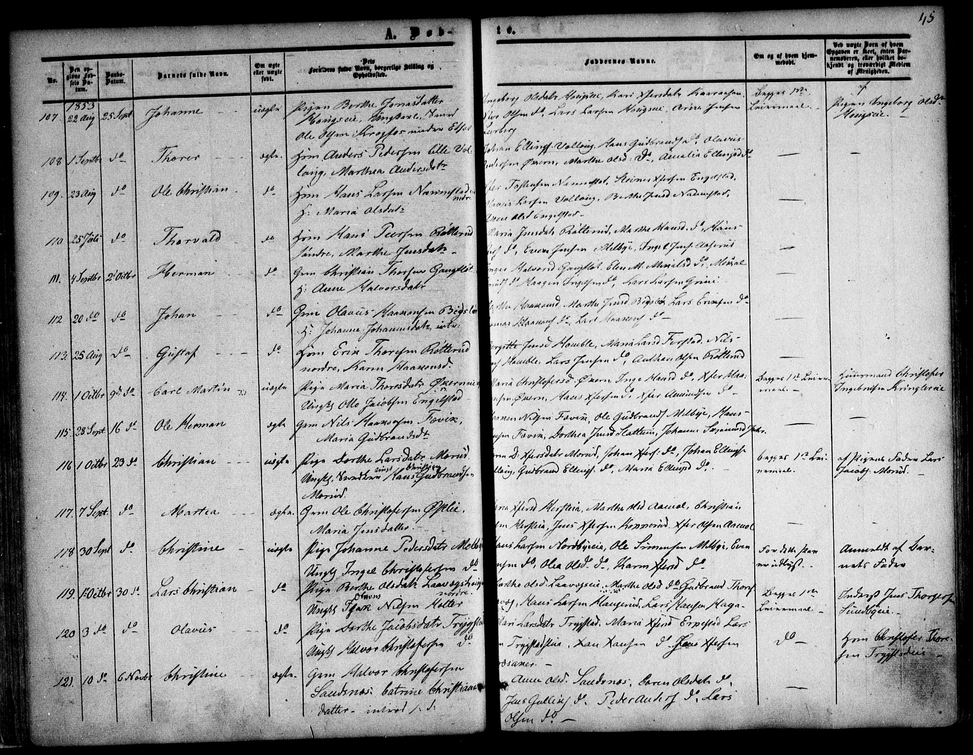Nannestad prestekontor Kirkebøker, AV/SAO-A-10414a/F/Fa/L0011: Ministerialbok nr. I 11, 1850-1859, s. 45