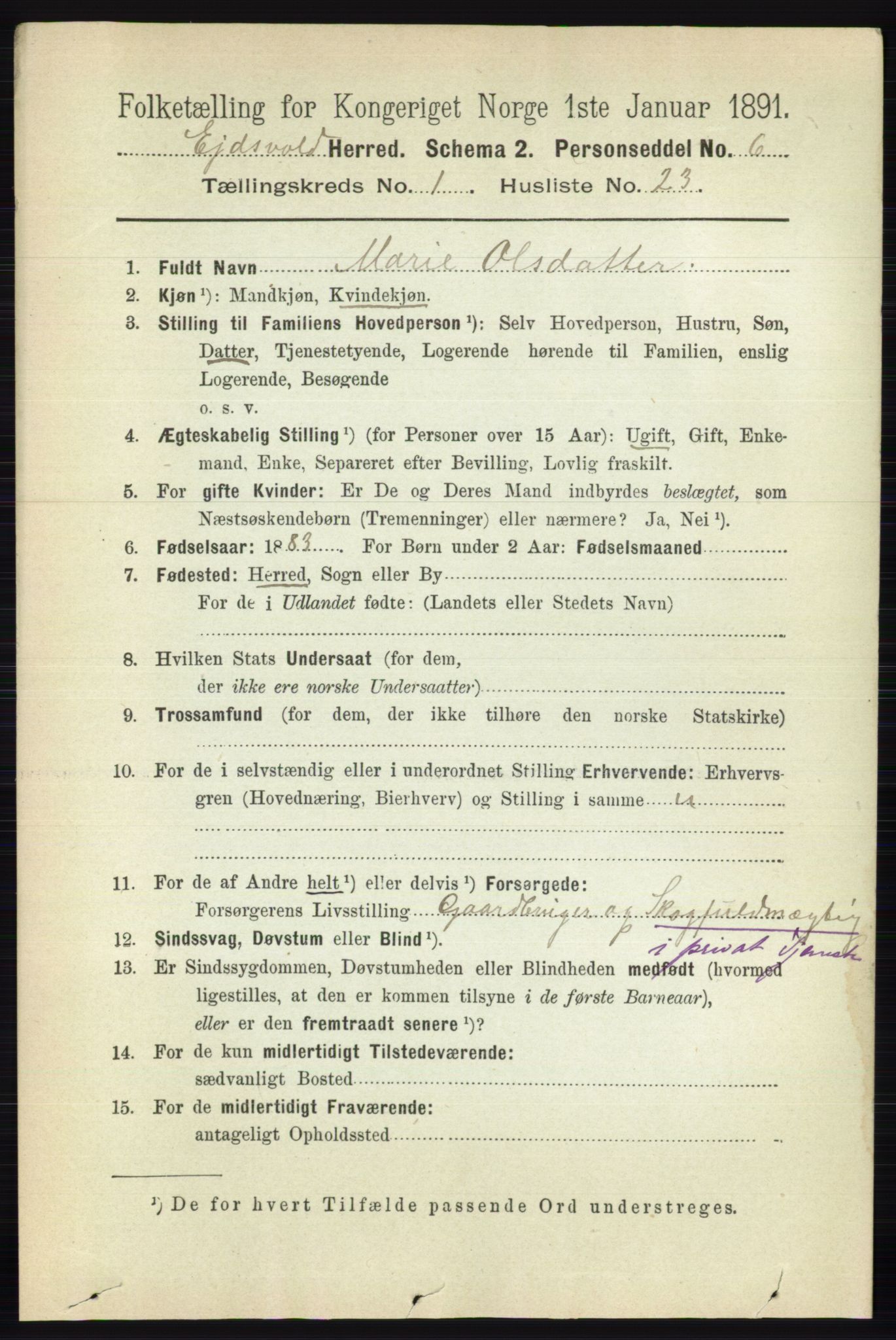 RA, Folketelling 1891 for 0237 Eidsvoll herred, 1891, s. 315