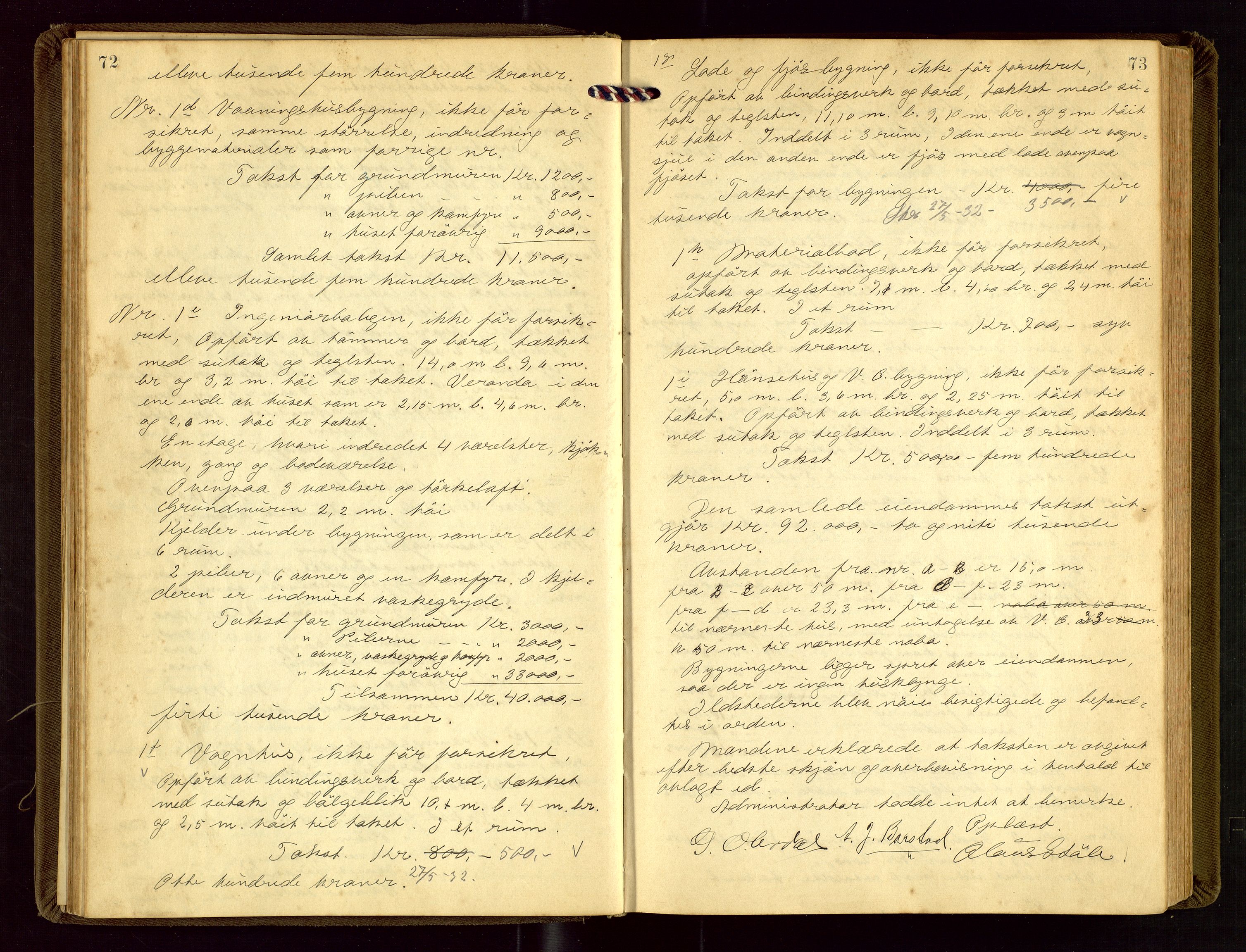 Sokndal lensmannskontor, AV/SAST-A-100417/Goa/L0004: "Brandtakstprotokol", 1920-1952, s. 72-73