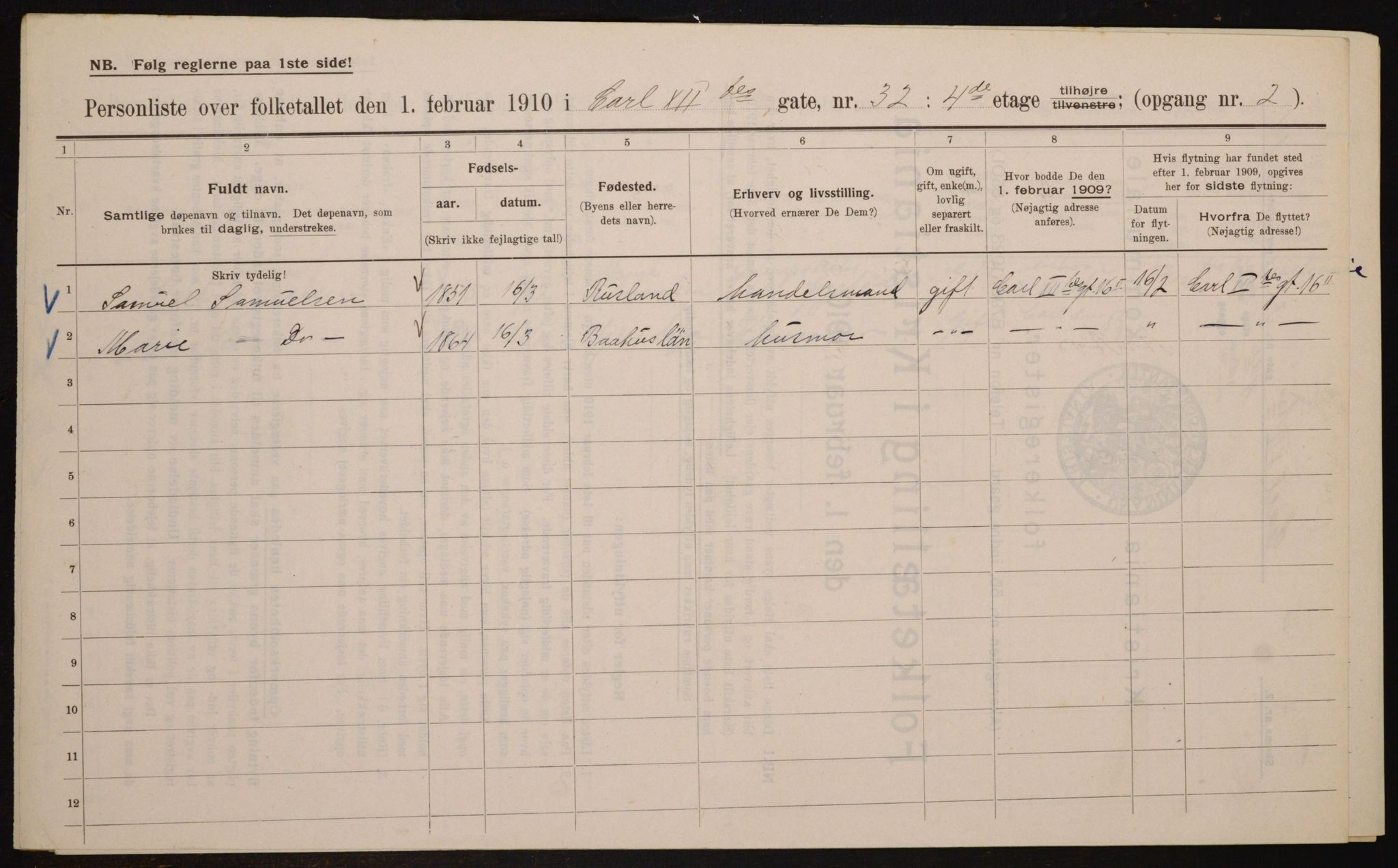 OBA, Kommunal folketelling 1.2.1910 for Kristiania, 1910, s. 47257