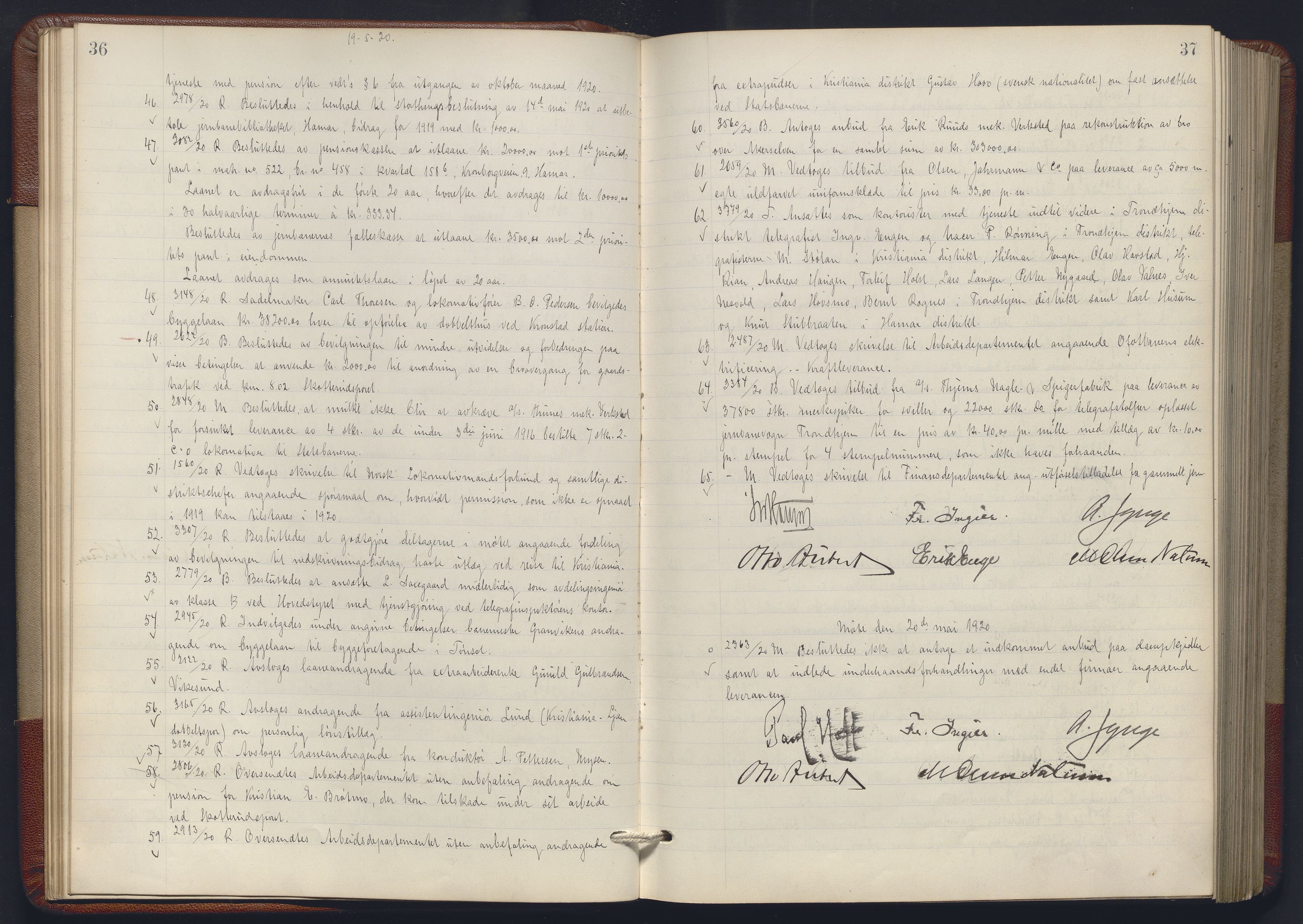 Norges statsbaner, Administrasjons- økonomi- og personalavdelingen, AV/RA-S-3412/A/Aa/L0018: Forhandlingsprotokoll, 1920-1922, s. 36-37