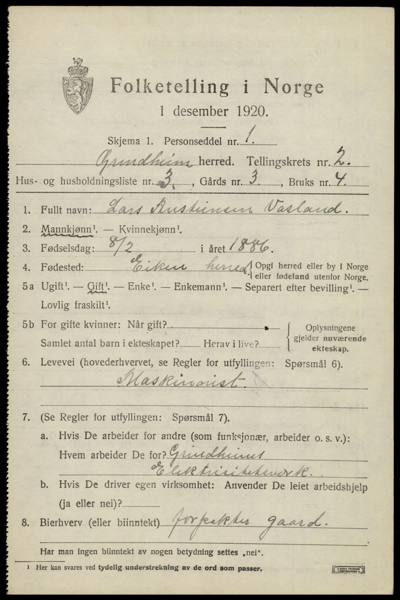 SAK, Folketelling 1920 for 1025 Grindheim herred, 1920, s. 577