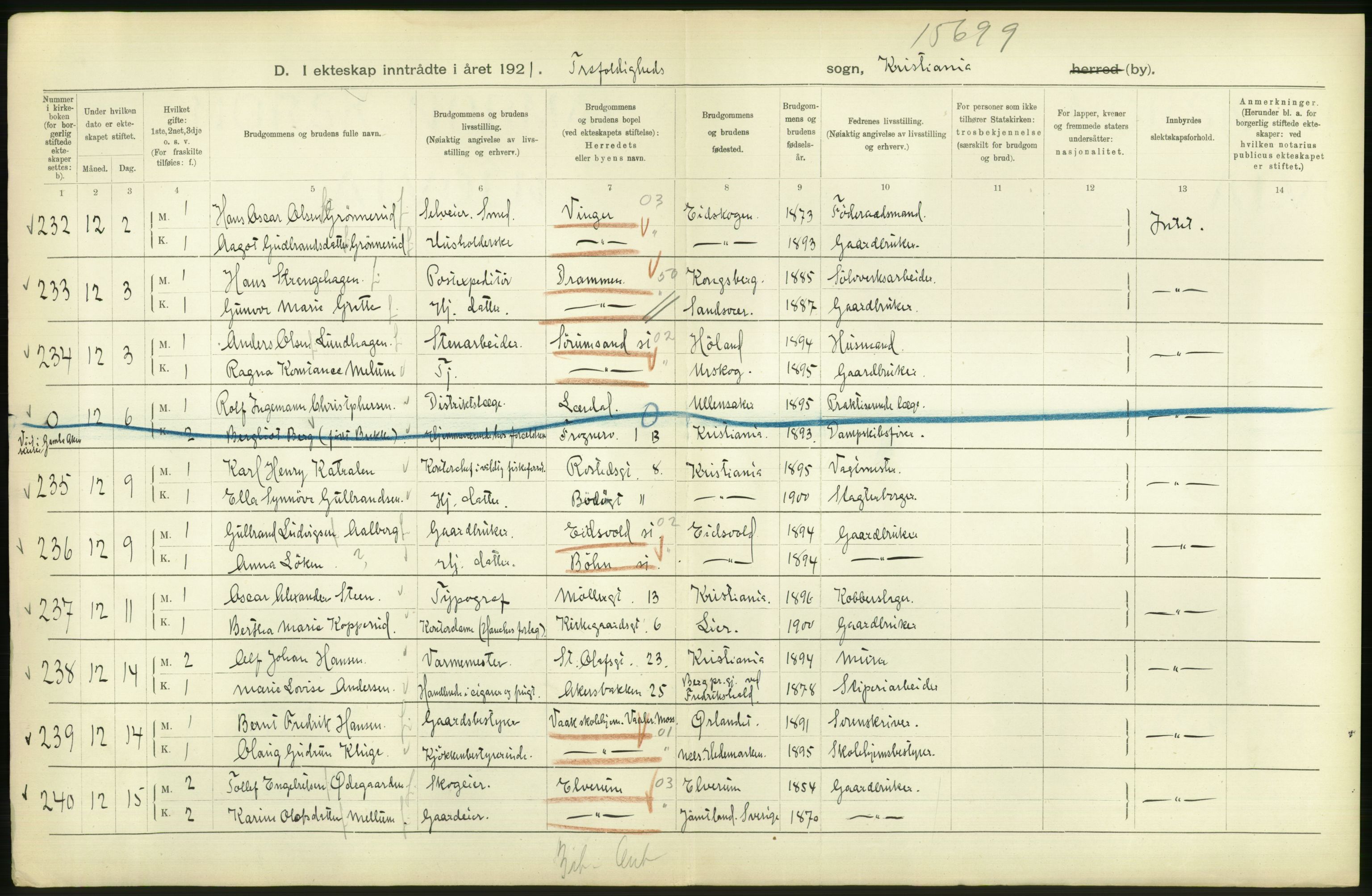 Statistisk sentralbyrå, Sosiodemografiske emner, Befolkning, AV/RA-S-2228/D/Df/Dfc/Dfca/L0011: Kristiania: Gifte, 1921, s. 58