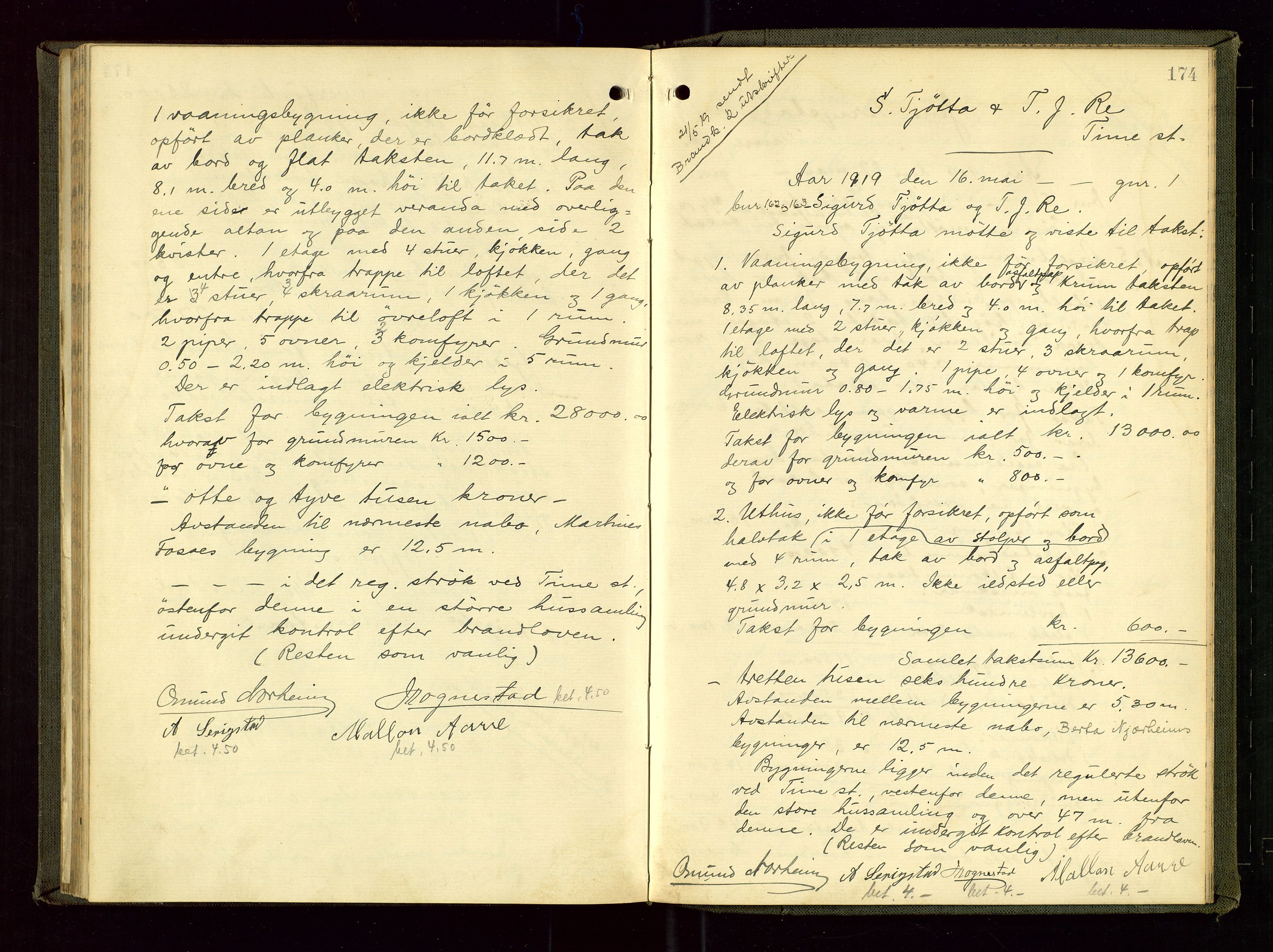 Time lensmannskontor, AV/SAST-A-100420/Goa/L0002: "Brandtakstprotokol", 1904-1920, s. 173b-174a