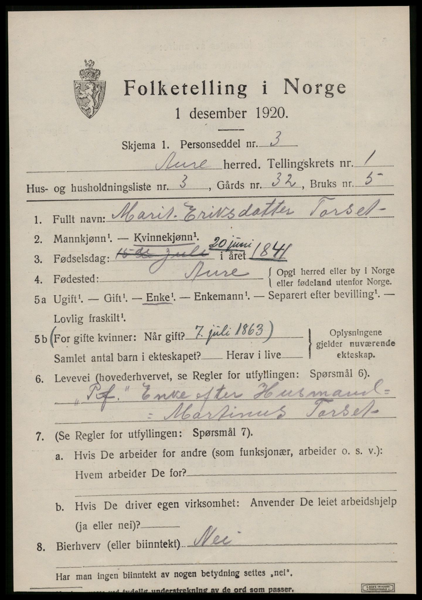 SAT, Folketelling 1920 for 1569 Aure herred, 1920, s. 966