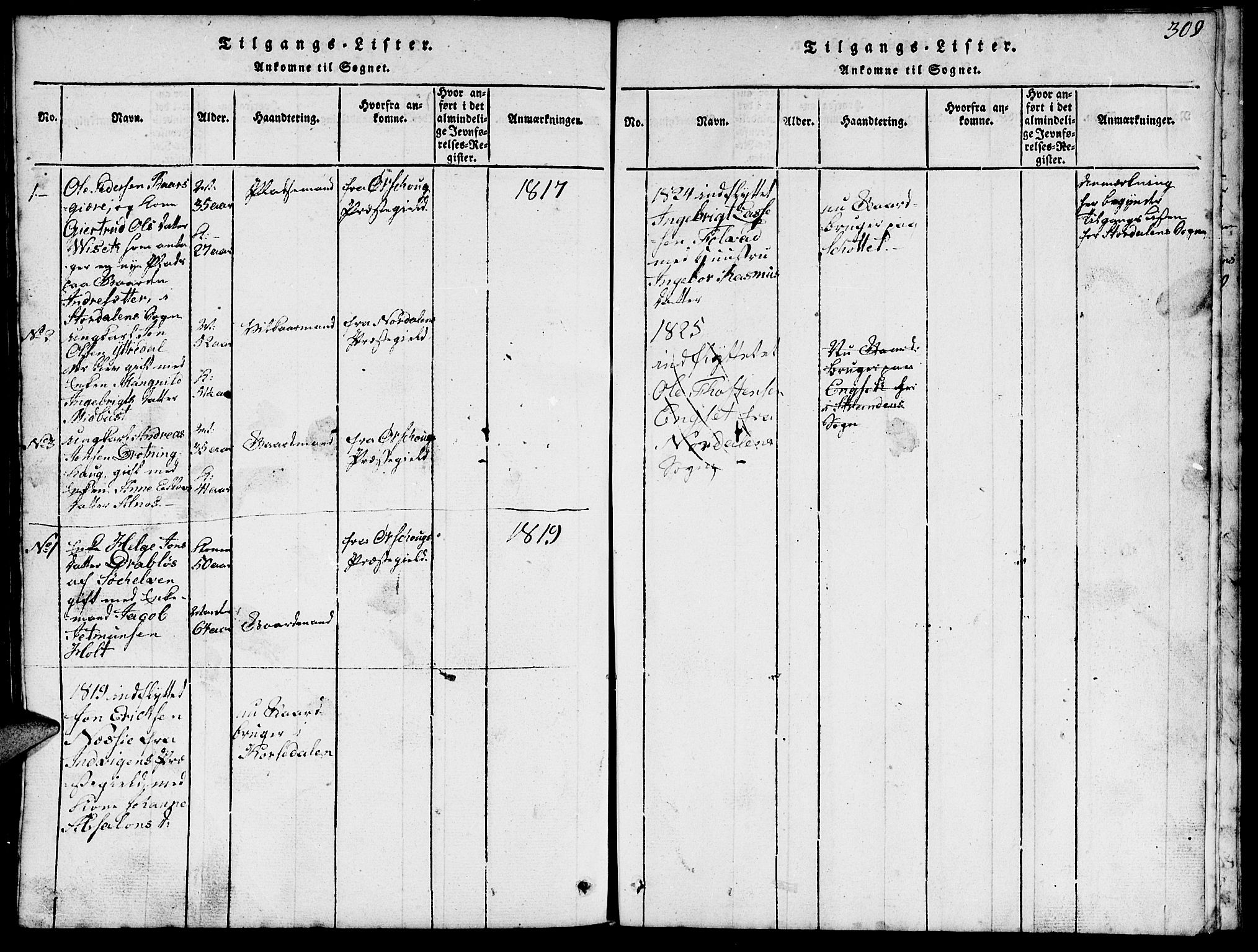 Ministerialprotokoller, klokkerbøker og fødselsregistre - Møre og Romsdal, AV/SAT-A-1454/520/L0289: Klokkerbok nr. 520C01, 1817-1837, s. 309