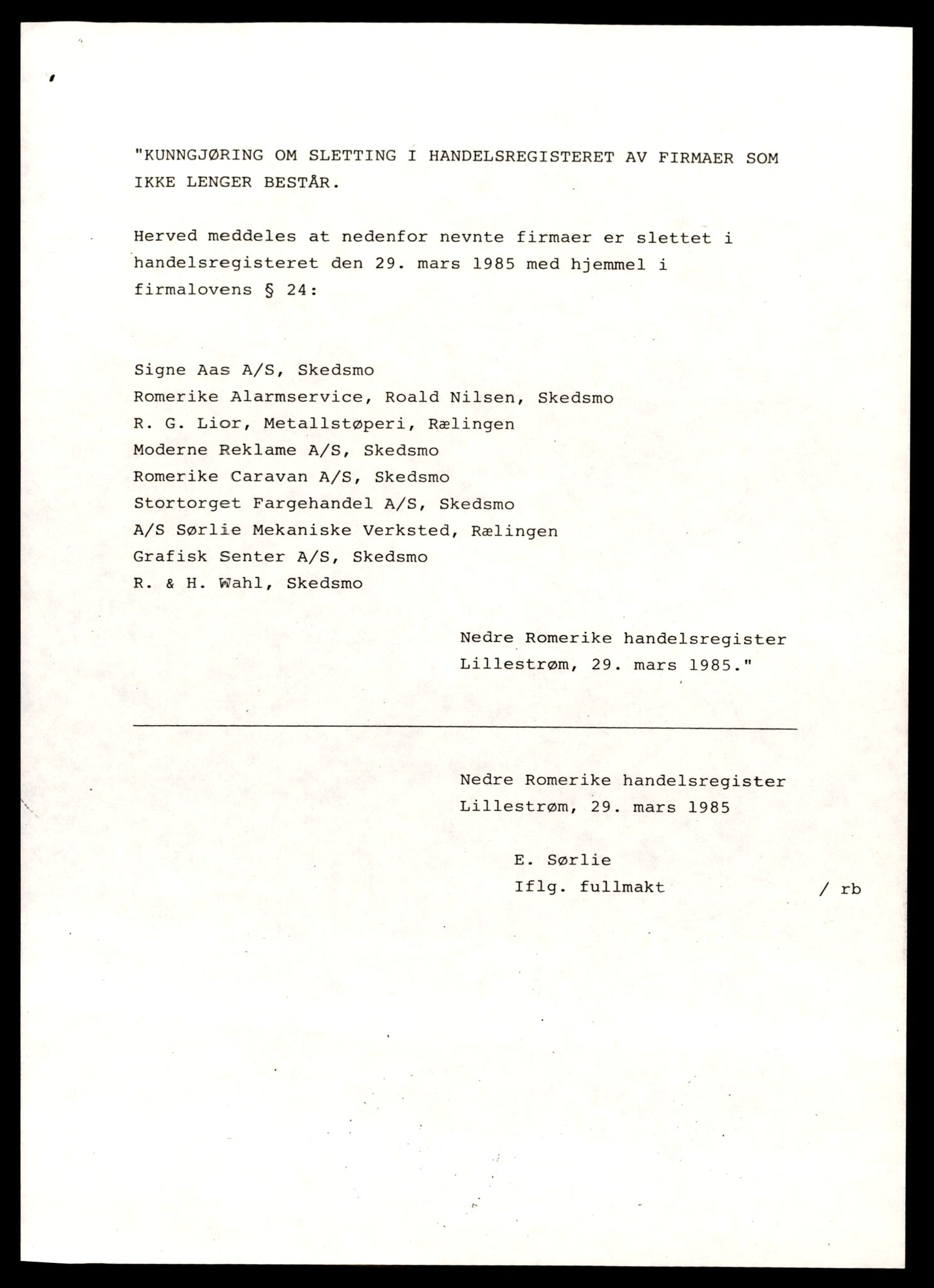 Nedre Romerike sorenskriveri, SAT/A-10469/K/Ke/Keb/L0012: Enkeltmannsforetak, aksjeselskap og andelslag, Si - Sø, 1944-1989