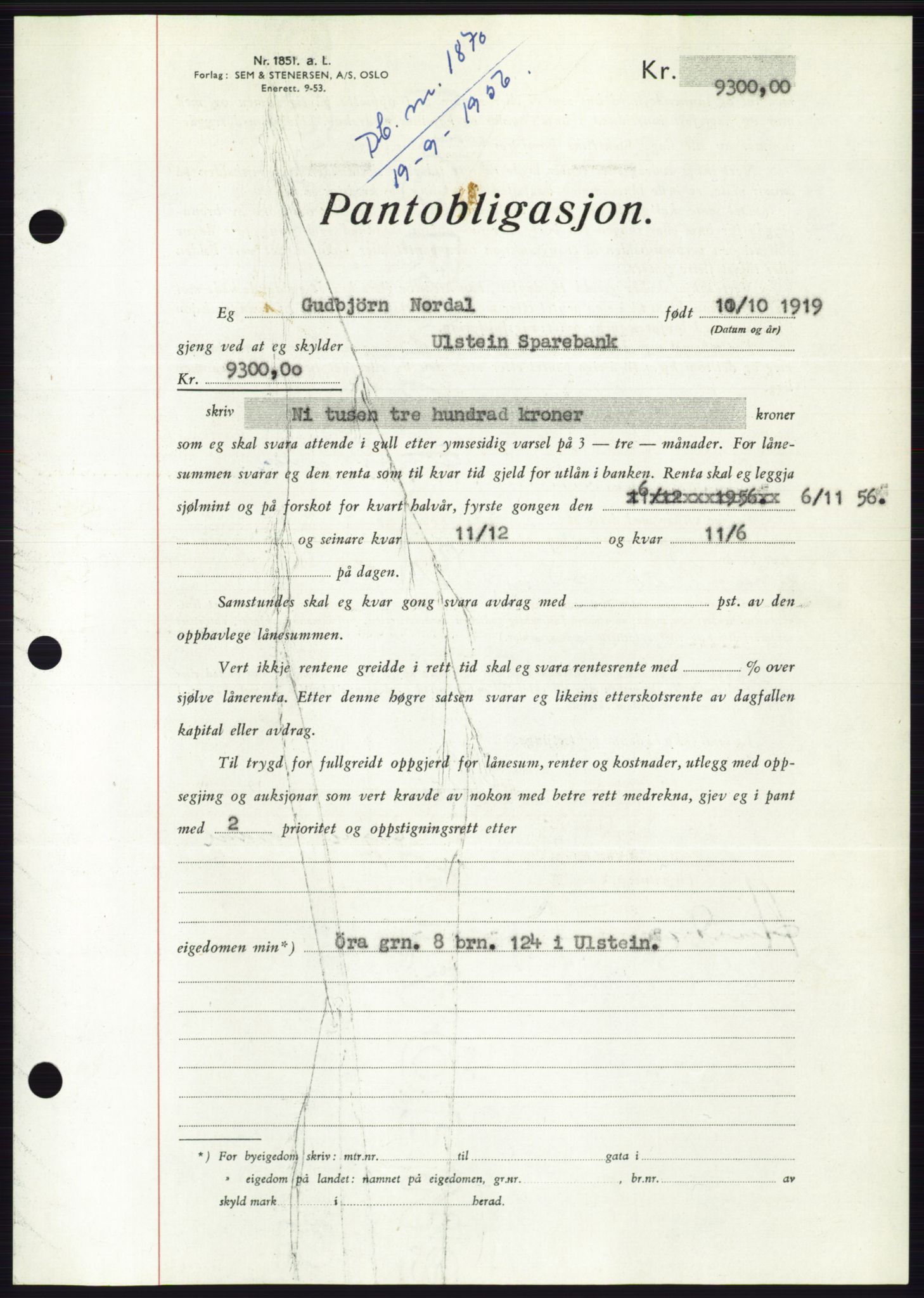 Søre Sunnmøre sorenskriveri, SAT/A-4122/1/2/2C/L0128: Pantebok nr. 16B, 1956-1956, Dagboknr: 1870/1956