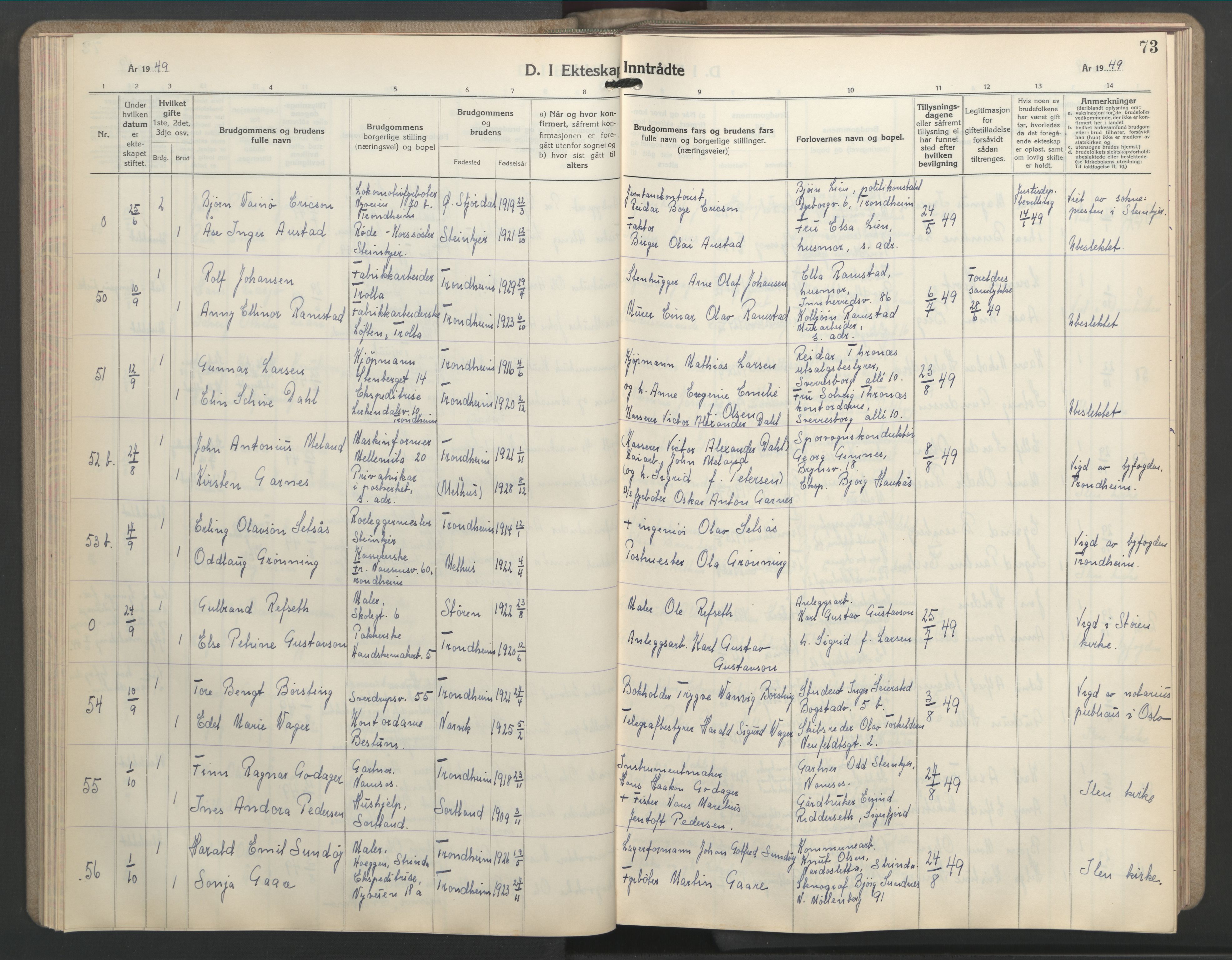 Ministerialprotokoller, klokkerbøker og fødselsregistre - Sør-Trøndelag, AV/SAT-A-1456/603/L0177: Klokkerbok nr. 603C05, 1941-1952, s. 73