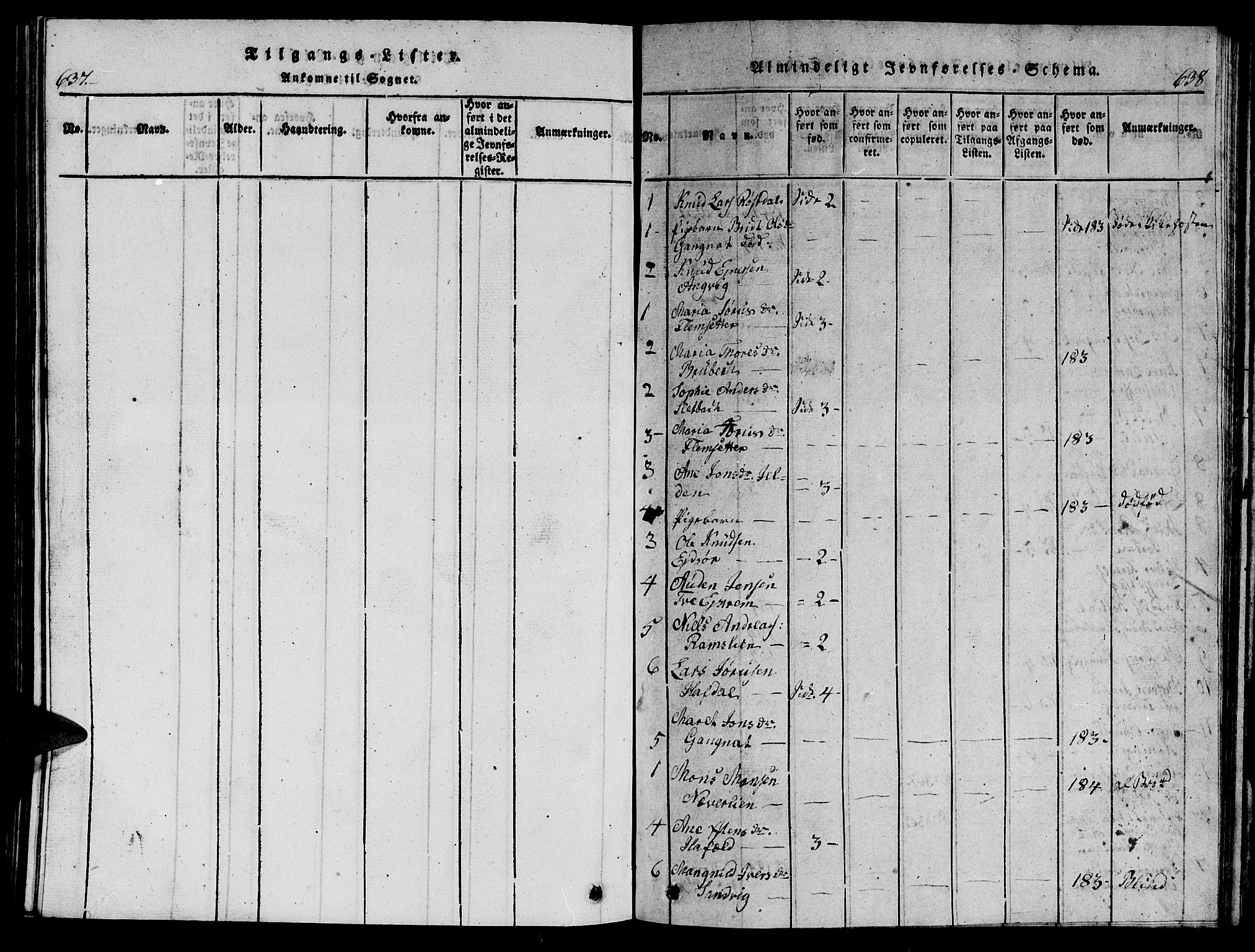 Ministerialprotokoller, klokkerbøker og fødselsregistre - Møre og Romsdal, AV/SAT-A-1454/586/L0990: Klokkerbok nr. 586C01, 1819-1837, s. 637-638