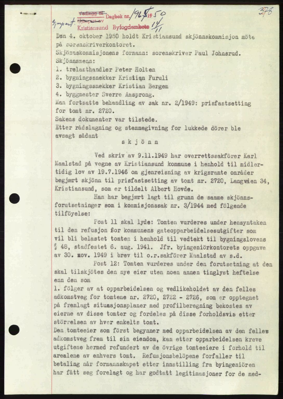 Kristiansund byfogd, AV/SAT-A-4587/A/27: Pantebok nr. 50, 1950-1950, Dagboknr: 1965/1950