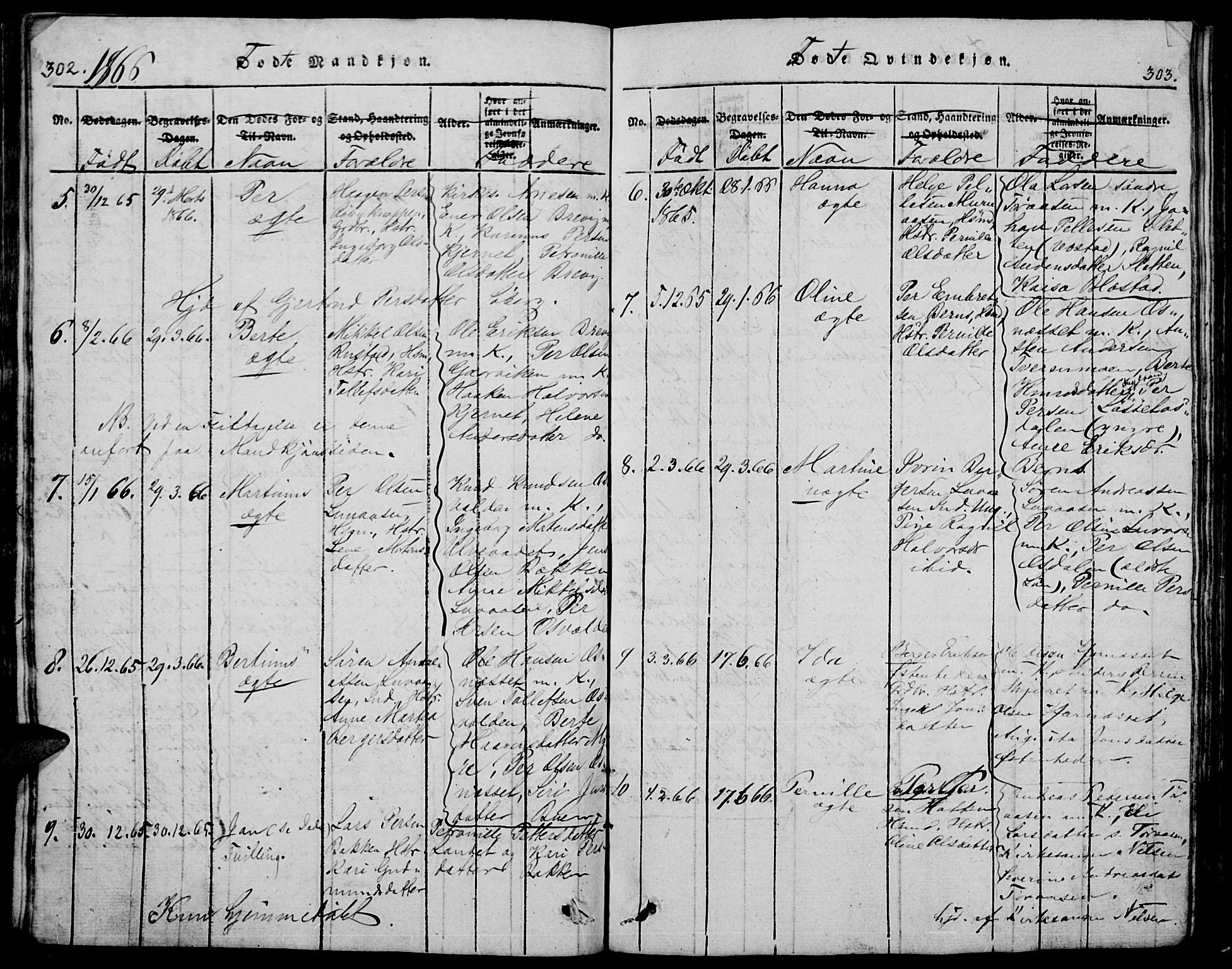 Trysil prestekontor, AV/SAH-PREST-046/H/Ha/Hab/L0005: Klokkerbok nr. 5, 1814-1877, s. 302-303