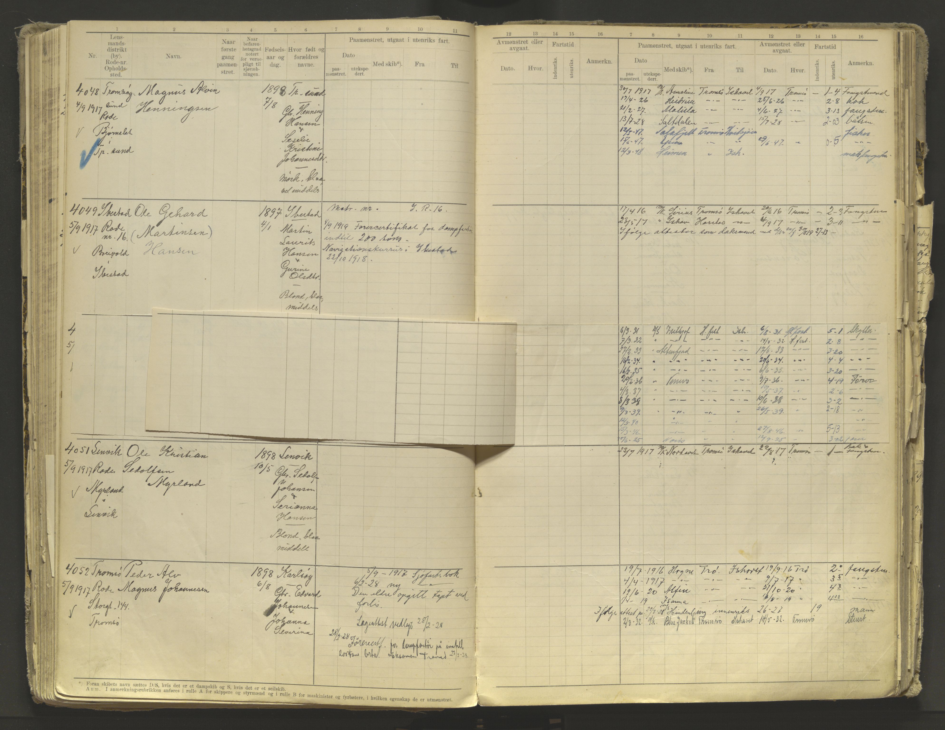 Tromsø sjømannskontor/innrullerings-/mønstringsdistrikt, AV/SATØ-S-0243/F/Fb/L0010: Annotasjonsrulle. Defekt: løs innbinding. Nr. 3519-4972, 1916-1920